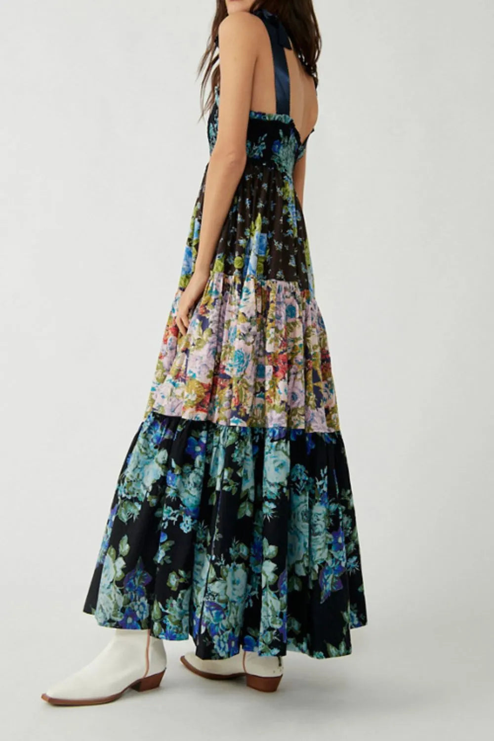 Floral Tiered Maxi Dress with Mixed Print Design - Blushé Belle