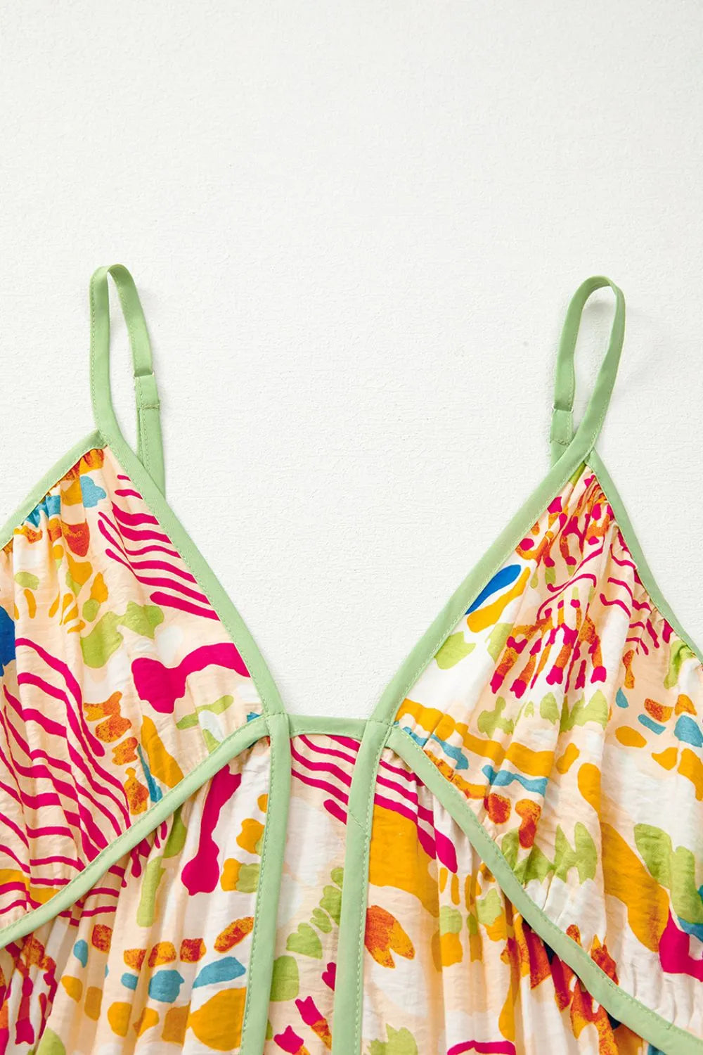 Abstract Print Spaghetti Strap Piping Detail Maxi Dress - Blushé Belle