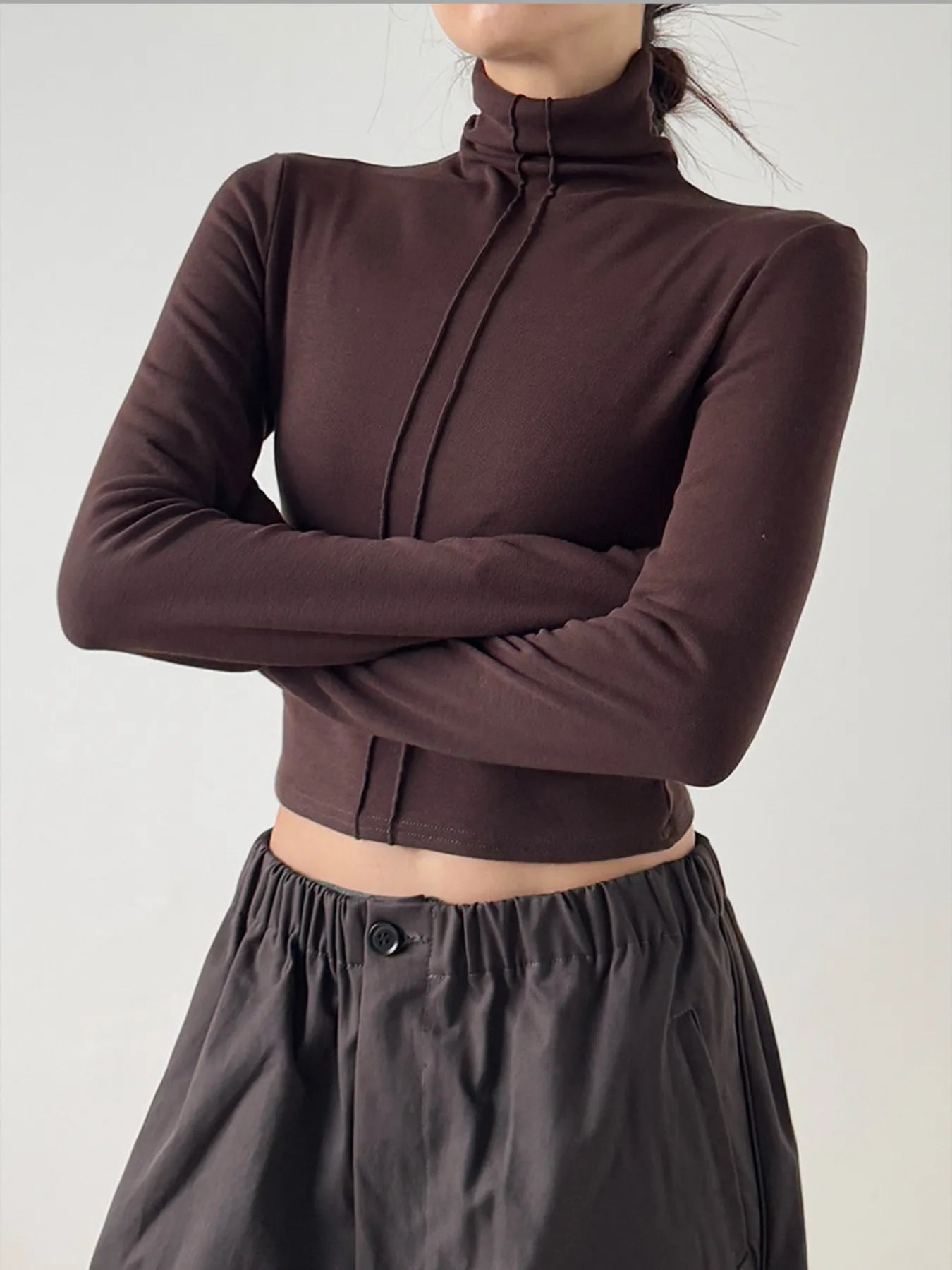 High Neck Long Sleeve Cropped T-Shirt - Blushé Belle