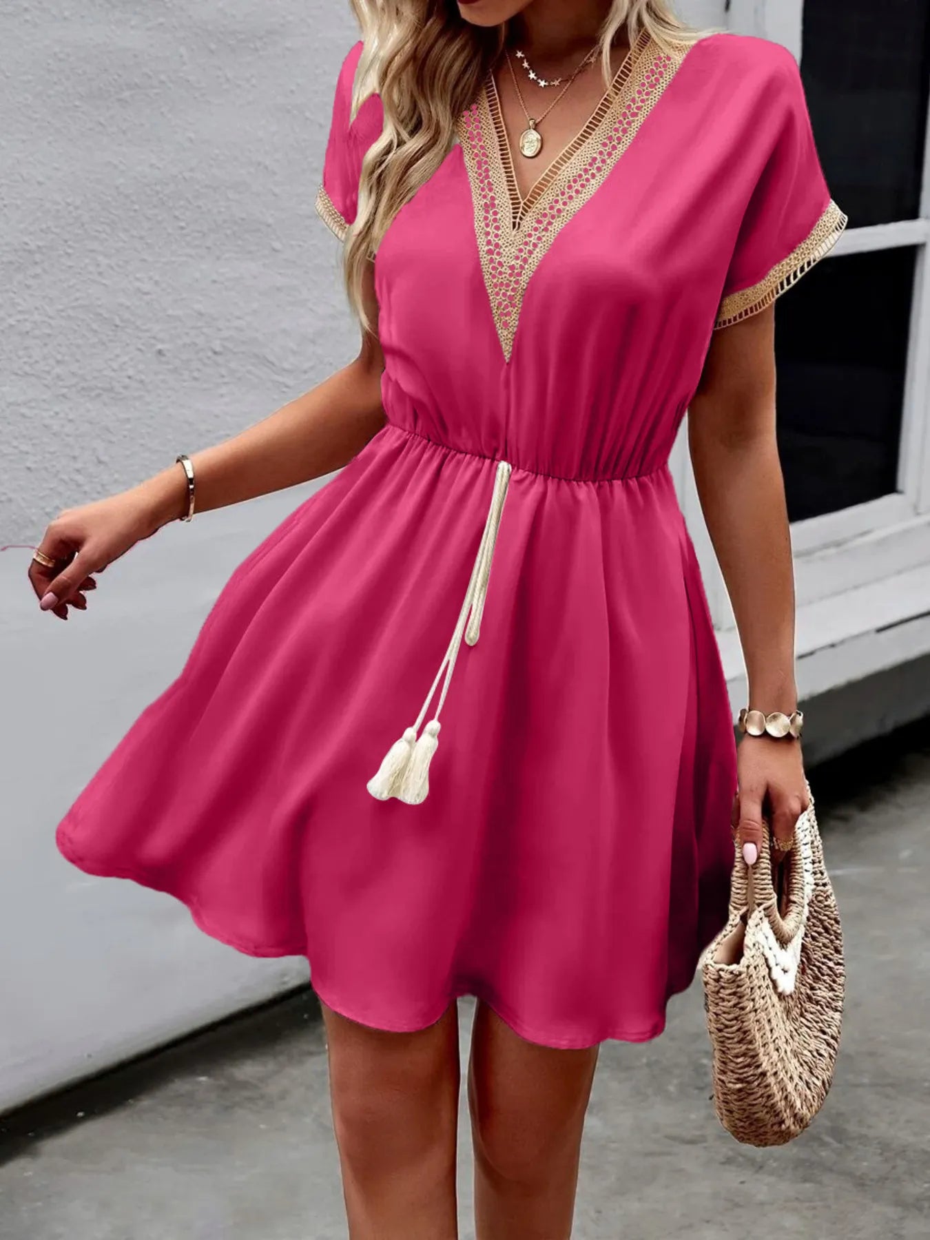 V-Neck Short Sleeve Mini Dress - Blushé Belle
