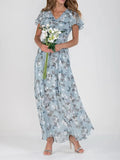 Floral V-Neck Flutter Sleeve Maxi Dress - Blushé Belle