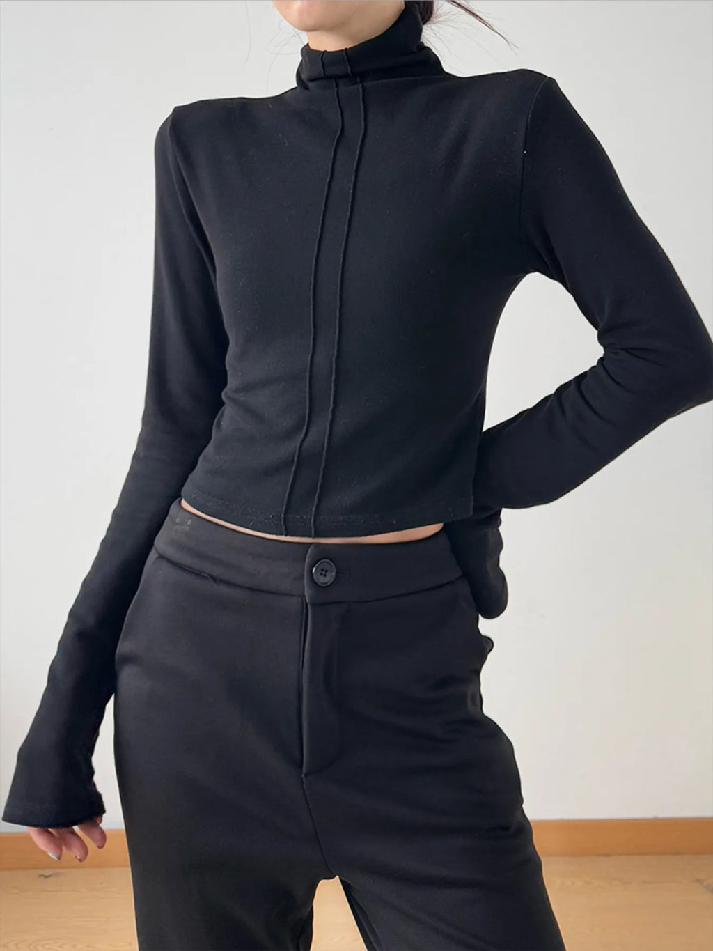 High Neck Long Sleeve Cropped T-Shirt - Blushé Belle