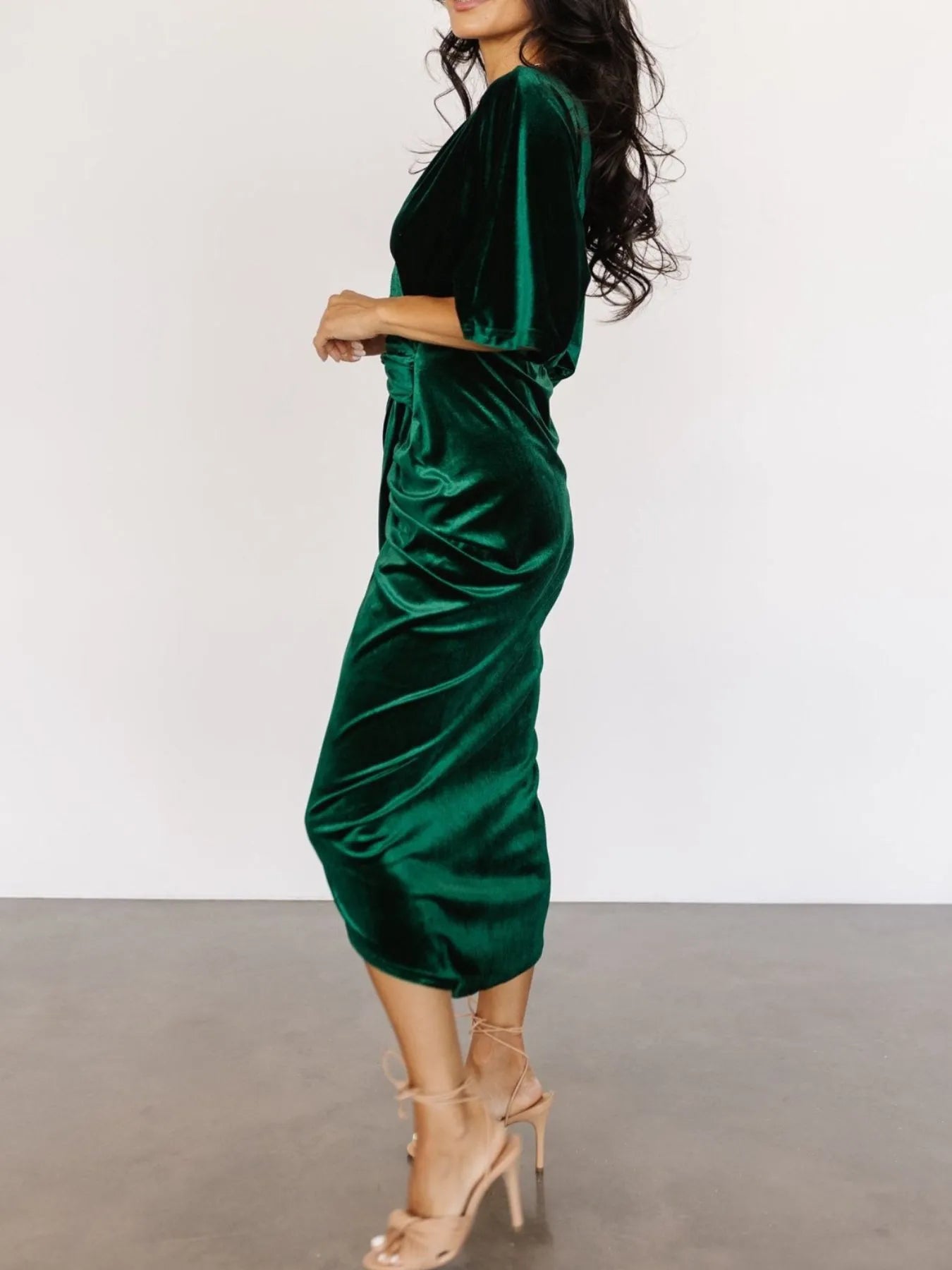 Ruched Surplice Half Sleeve Dress - Blushé Belle