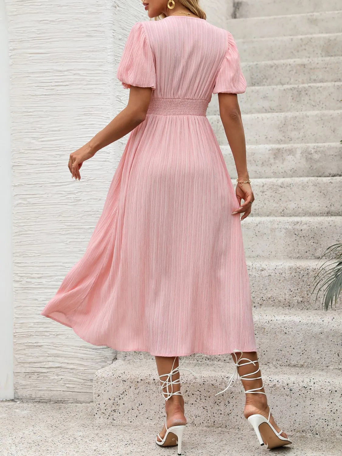 V-Neck Puff Sleeve Dress - Blushé Belle