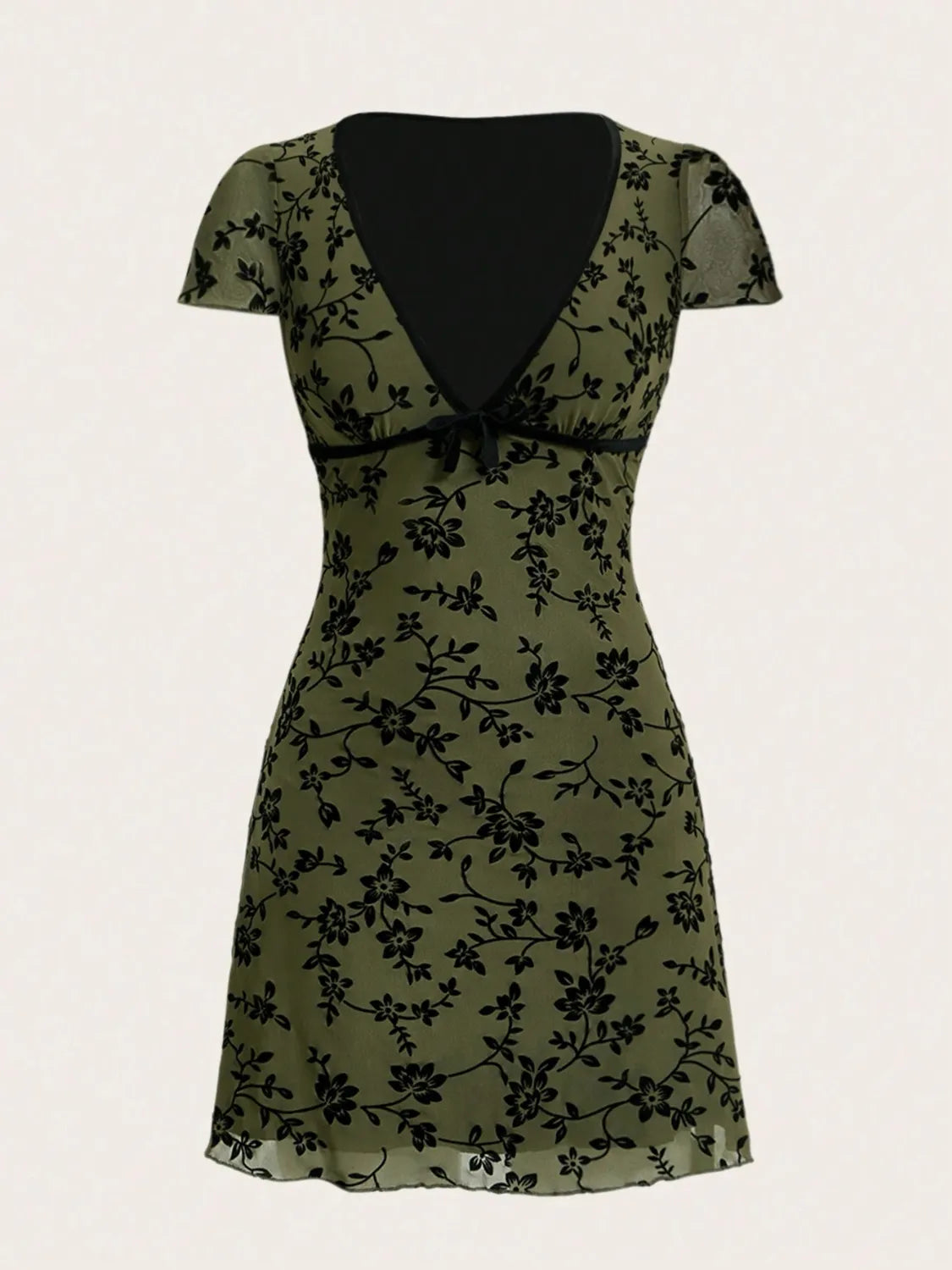 Printed V-Neck Short Sleeve Mini Dress - Blushé Belle