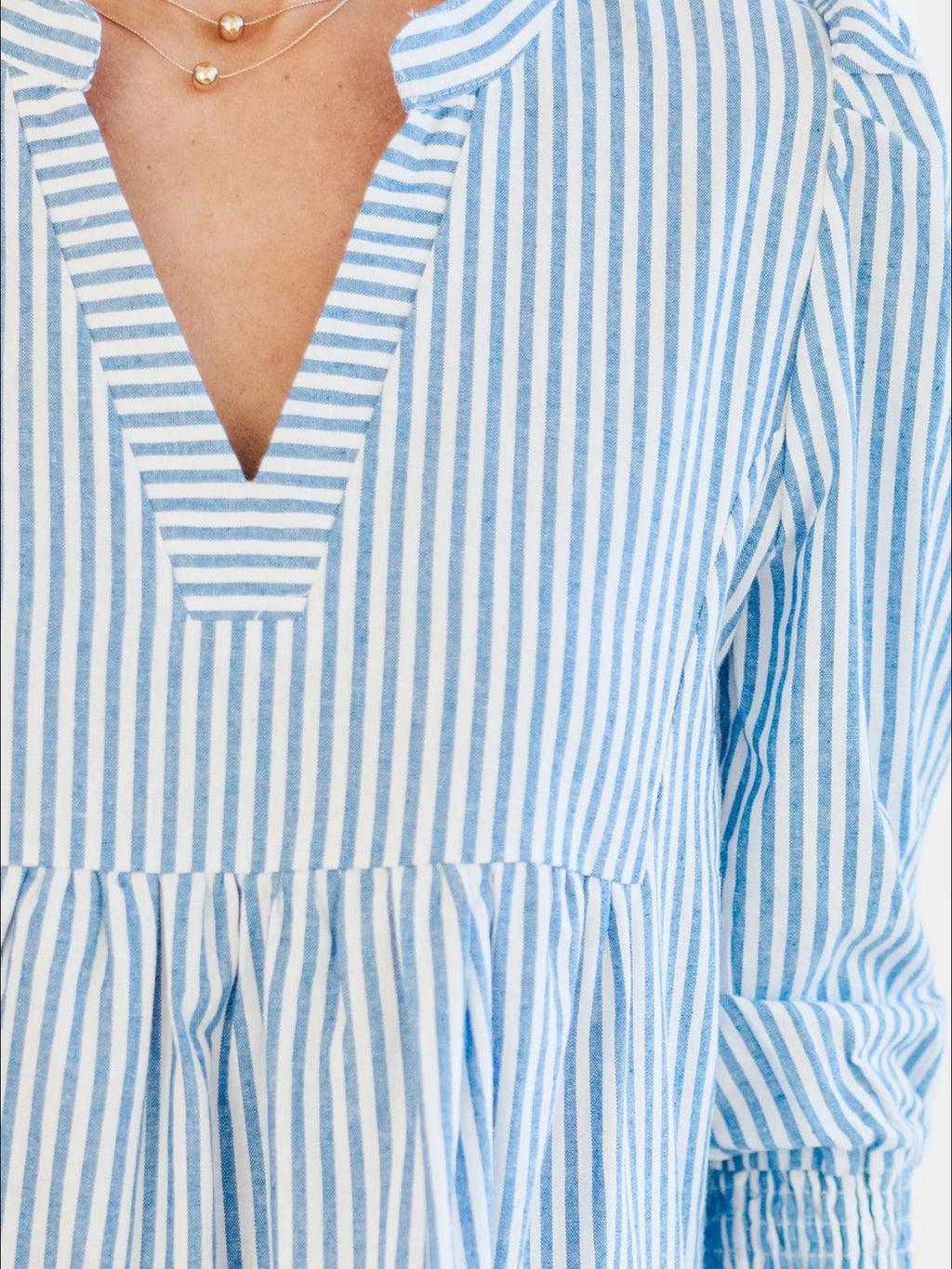 Striped Tiered Flounce Sleeve Shirt Dress - Blushé Belle