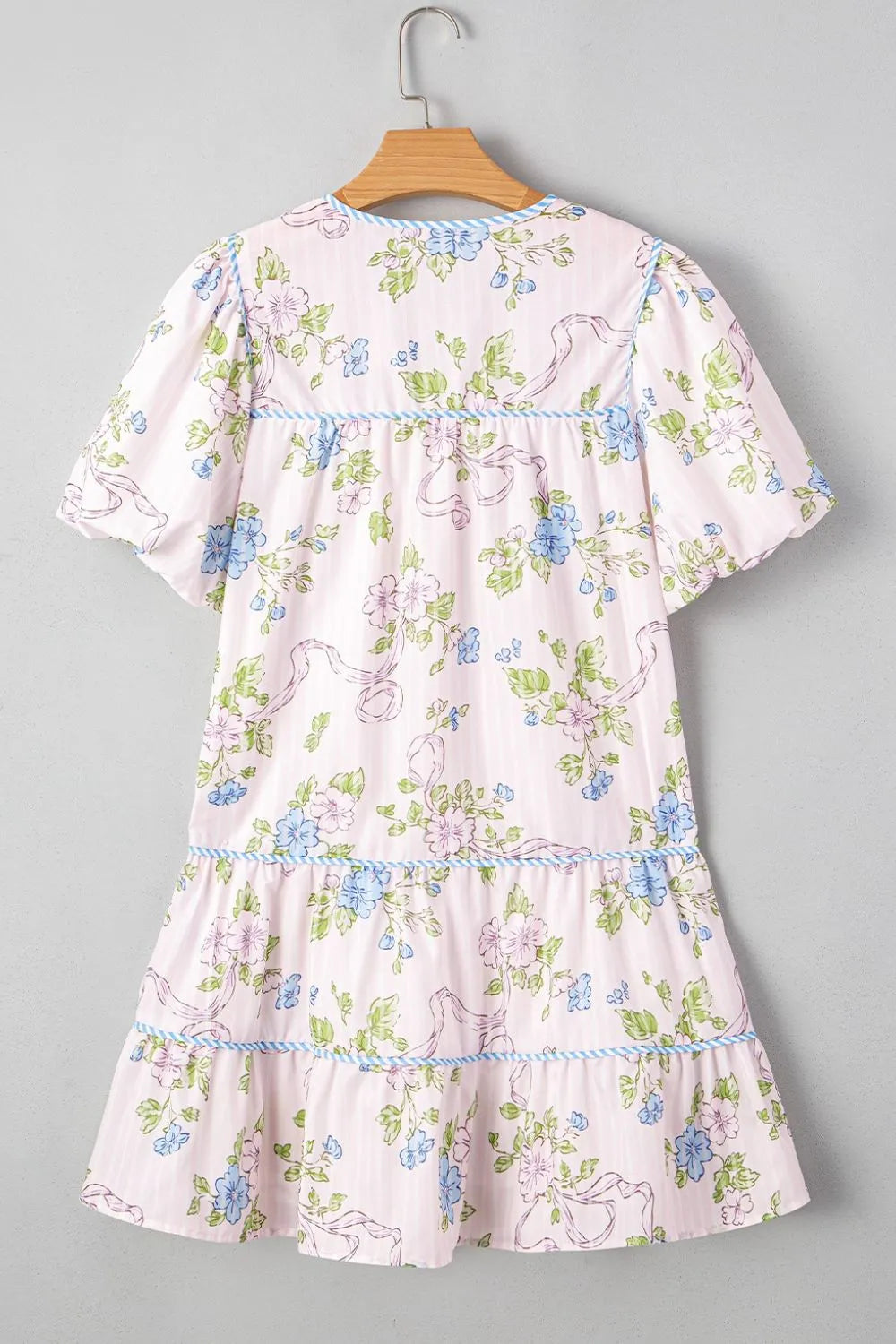Printed Tie Neck Short Sleeve Mini Dress - Blushé Belle