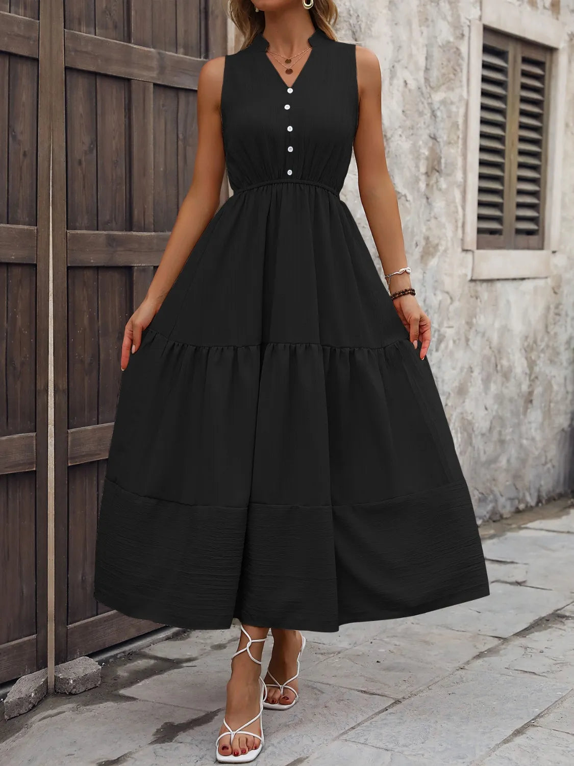 Notched Sleeveless Maxi Tank Dress - Blushé Belle