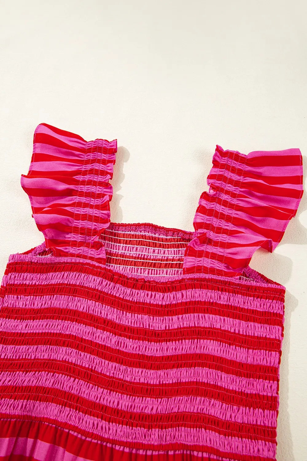 Stripe Flutter Sleeve Smocked Bodice Tiered Maxi Dress - Blushé Belle