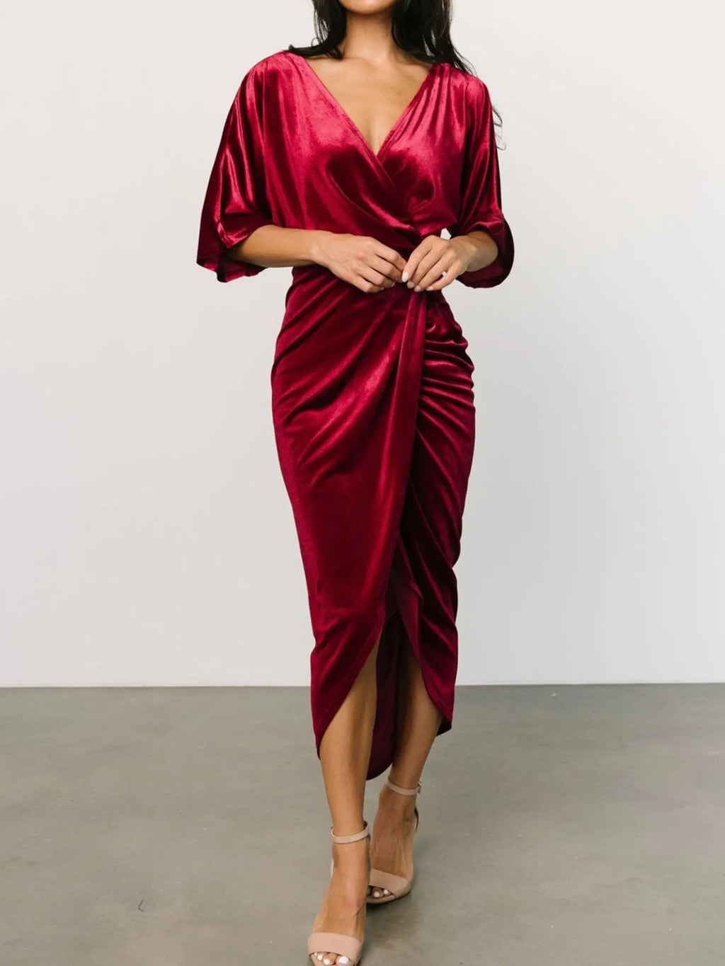 Ruched Surplice Half Sleeve Dress - Blushé Belle