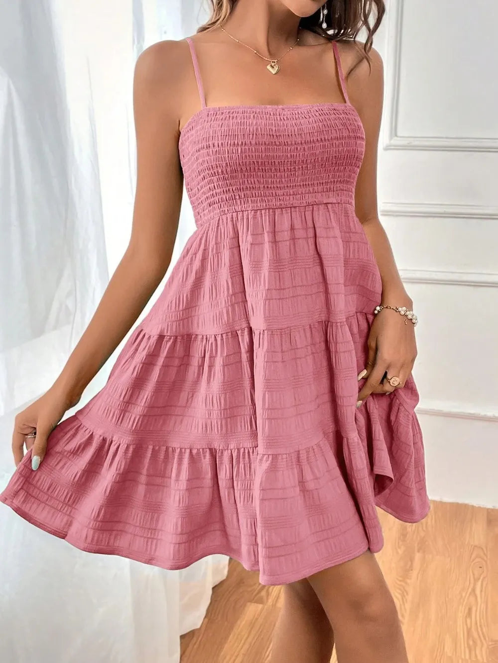 Tiered Smocked Square Neck Cami Dress - Blushé Belle