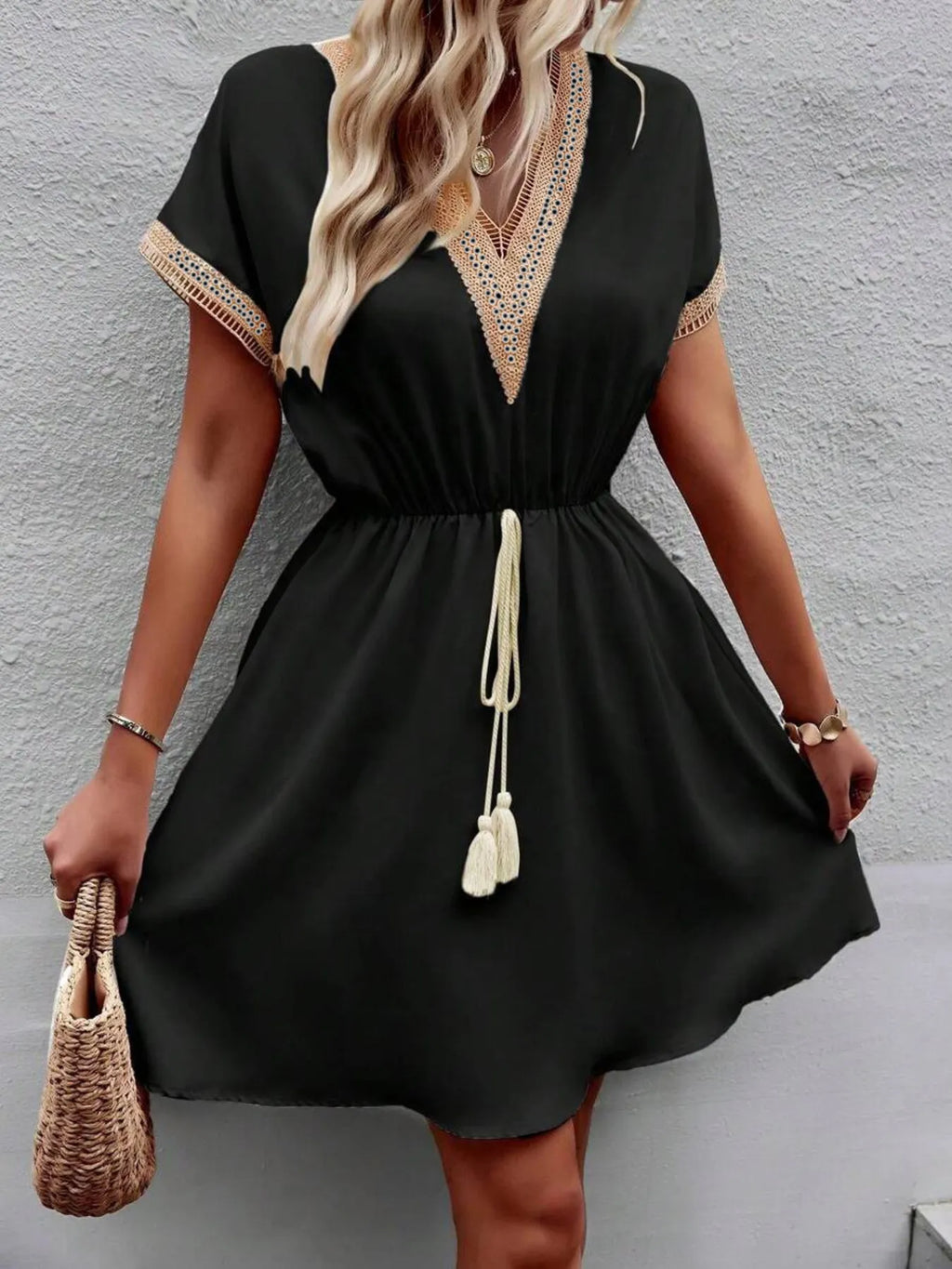 V-Neck Short Sleeve Mini Dress - Blushé Belle