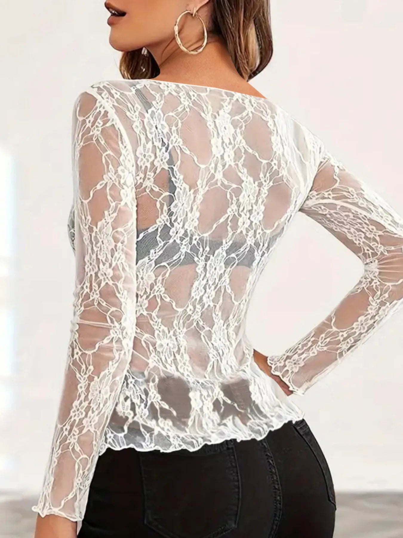 Mesh Floral Lace Long Sleeve T-Shirt - Blushé Belle