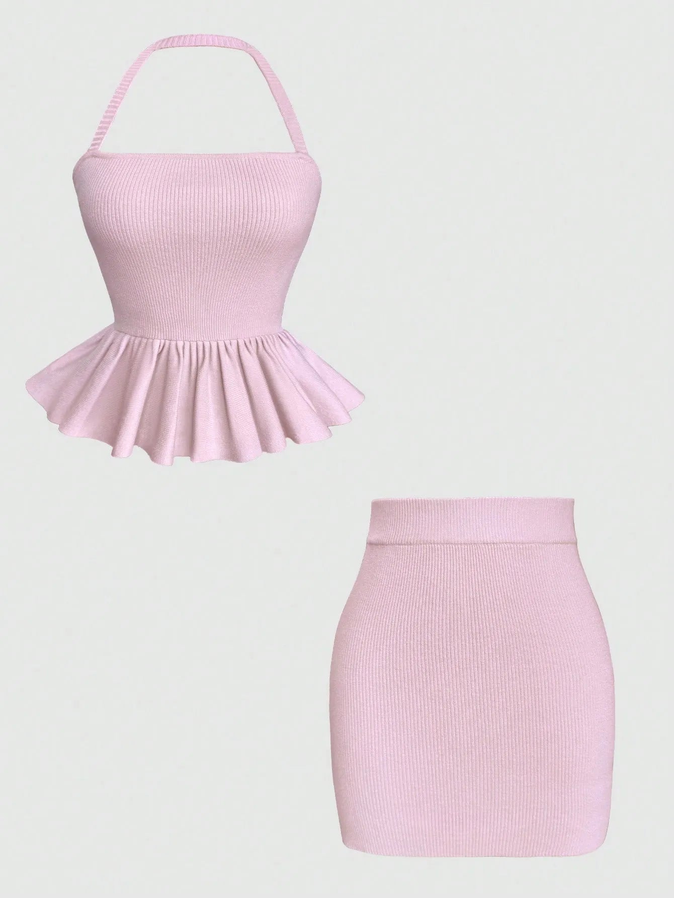 Ribbed Halter Neck Peplum Mini Dress - Blushé Belle