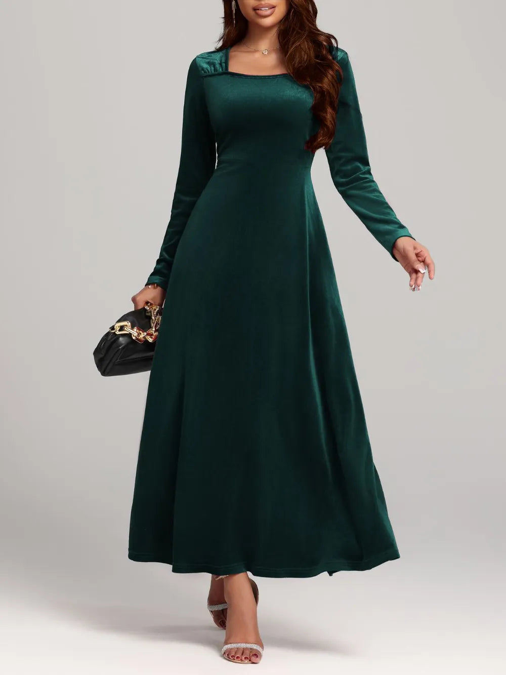 Square Neck Long Sleeve Velvet Dress - Blushé Belle