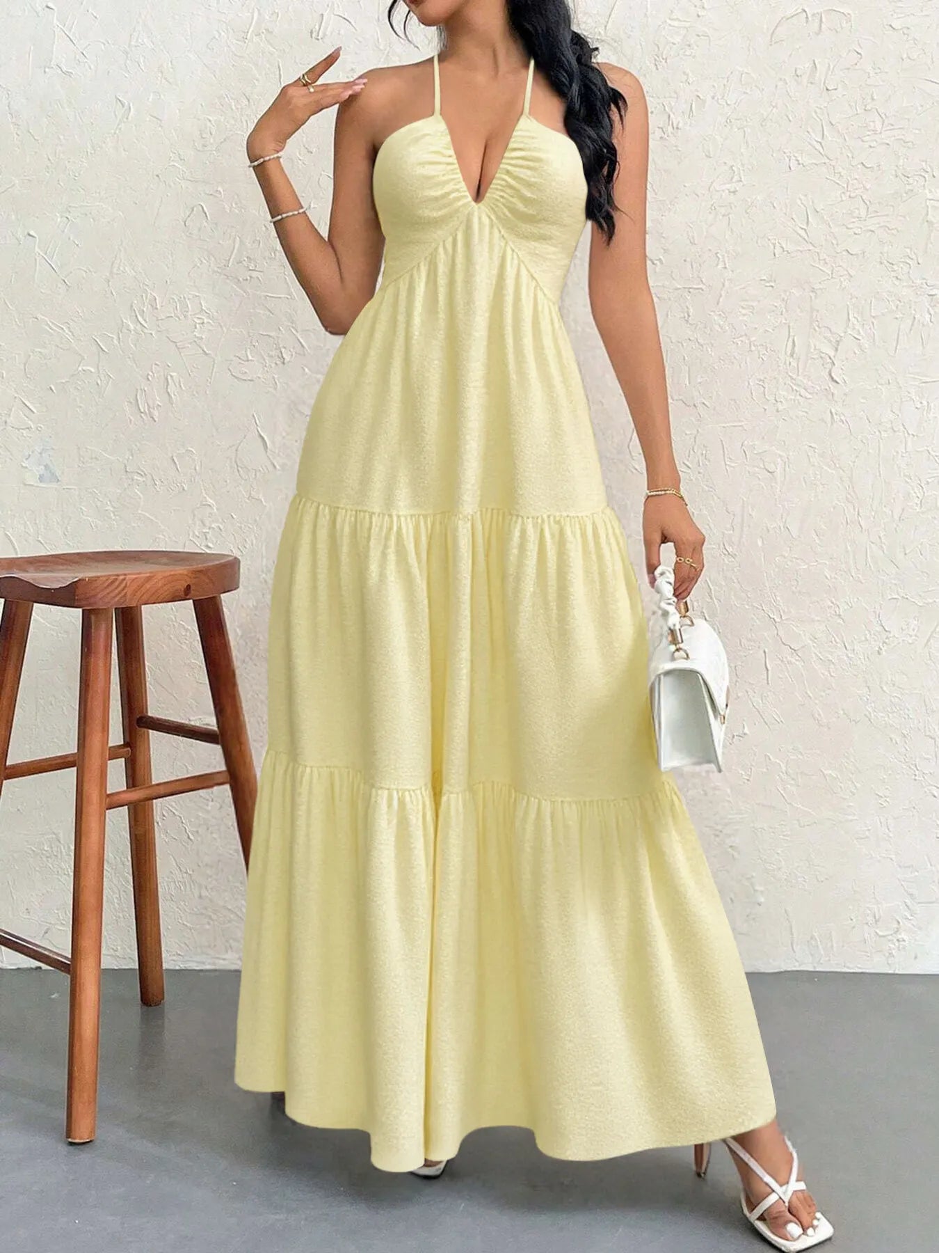 Halter Neck Tiered Maxi Dress - Blushé Belle