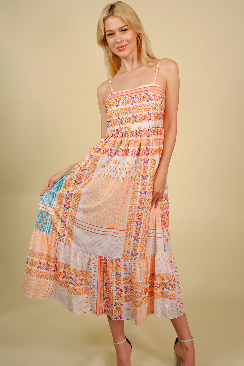 Printed Spaghetti Strap Smocked Midi Dress - Blushé Belle