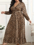 Plus Size Leopard Print Surplice Maxi Dress - Blushé Belle