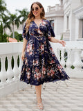 Honey Plus Size Floral Surplice Neck Midi Dress - Blushé Belle