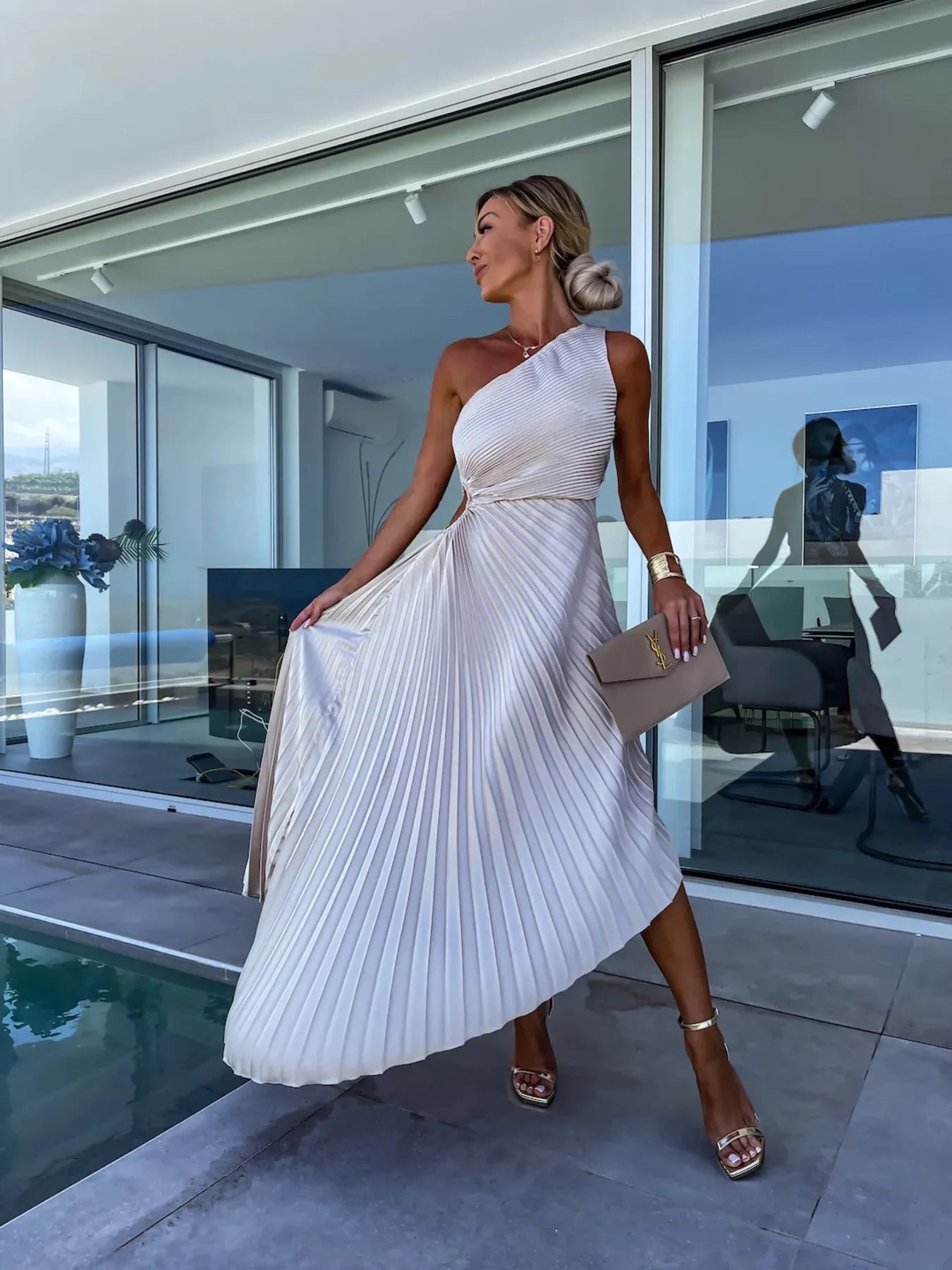 Full Size Single Shoulder Pleated Midi Dress Plus Size - Blushé Belle