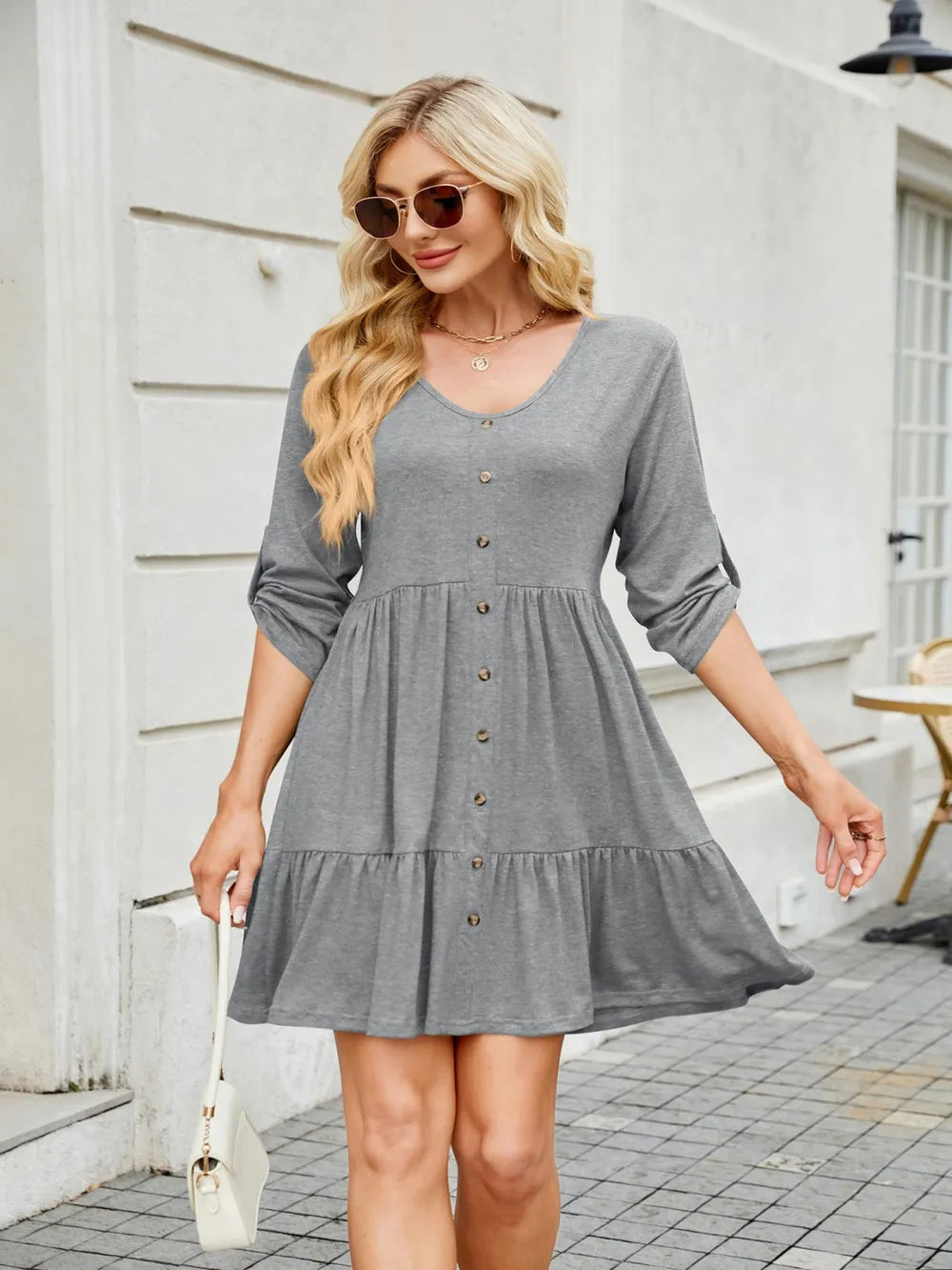 Tiered Ruched V-Neck Mini Dress - Blushé Belle