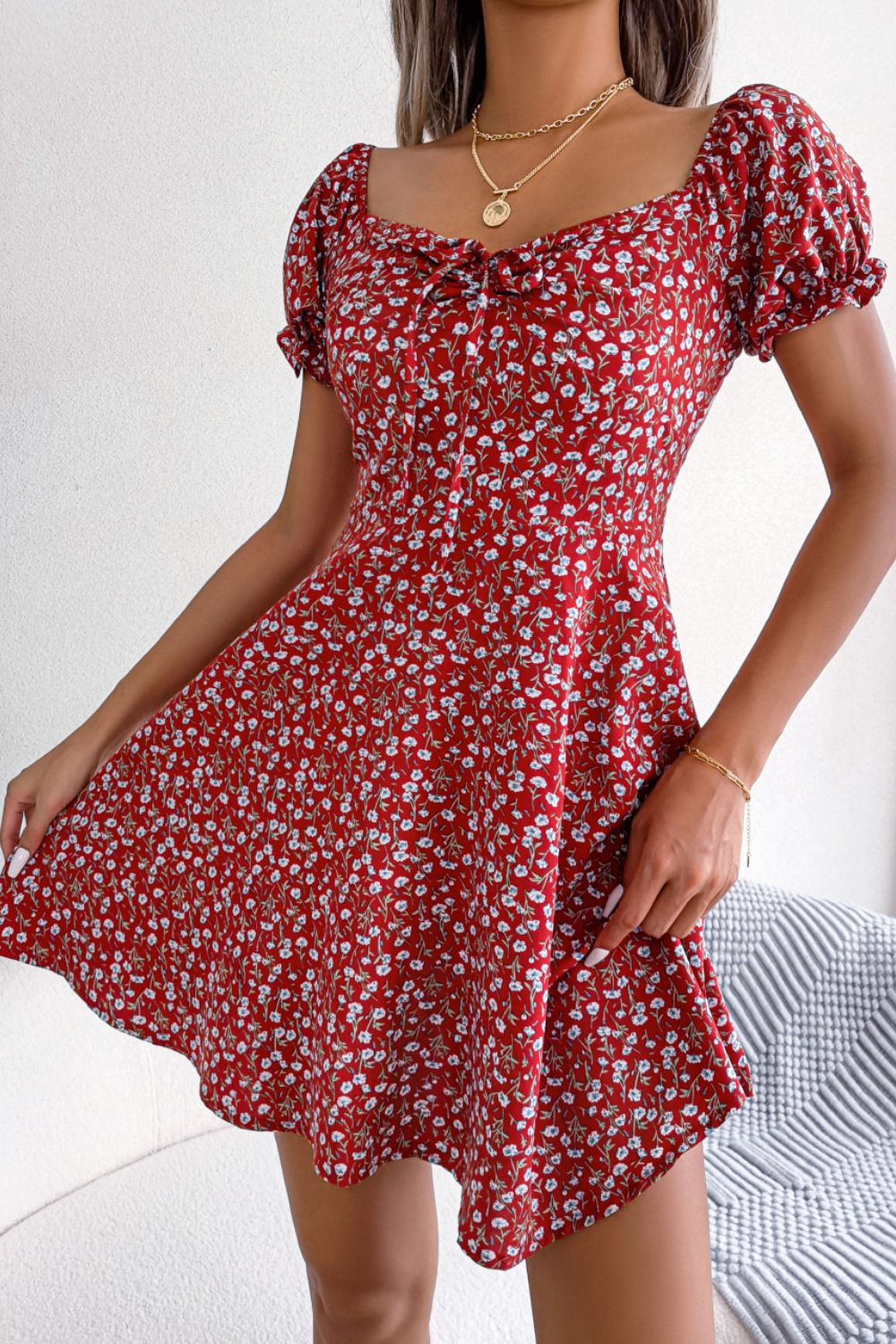 Ditsy Floral Drawstring A-Line Dress - Blushé Belle