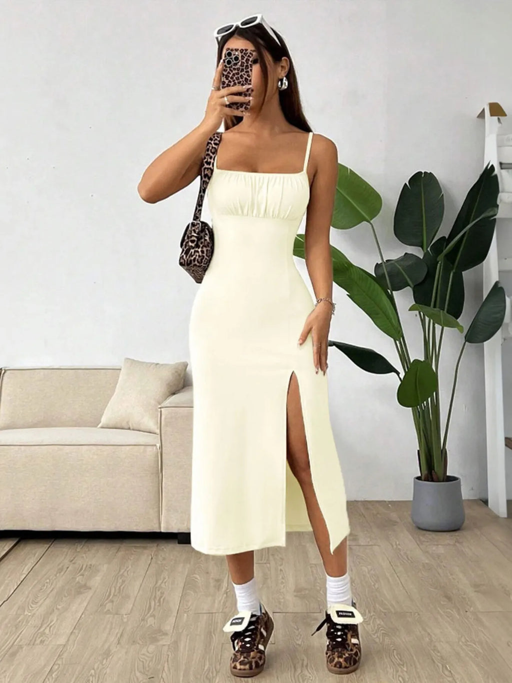 Slit Bodice Midi Cami Dress - Blushé Belle