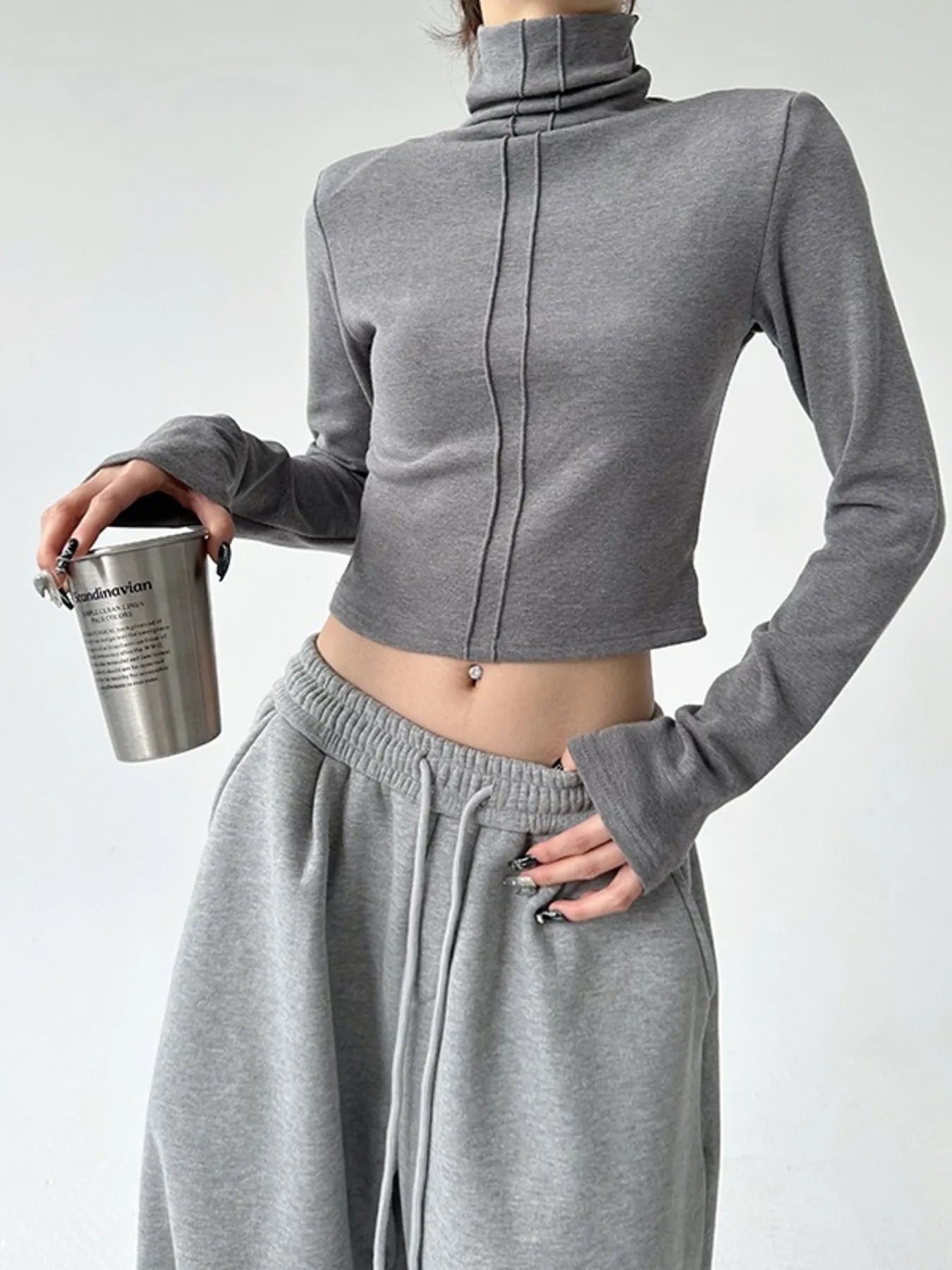 High Neck Long Sleeve Cropped T-Shirt - Blushé Belle
