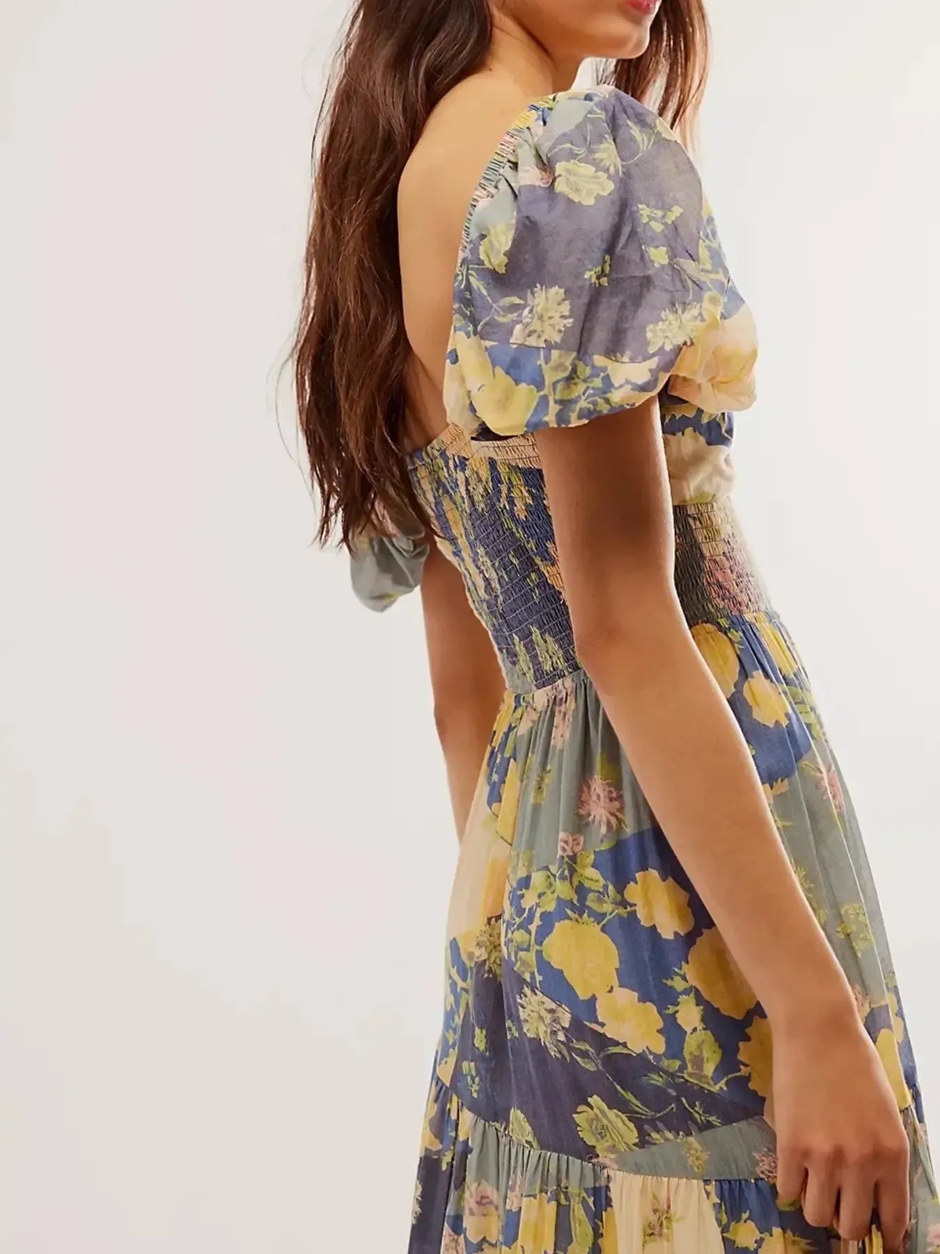 Printed Sweetheart Neck Puff Sleeve Maxi Dress - Blushé Belle
