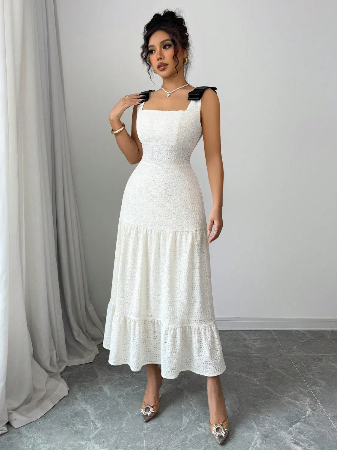 Square Neck Wide Strap Dress - Blushé Belle