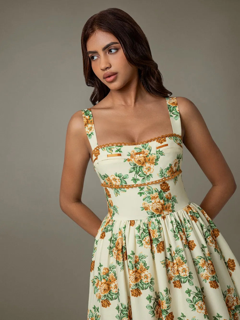 Lace Trim Floral Sleeveless Midi Dress - Blushé Belle