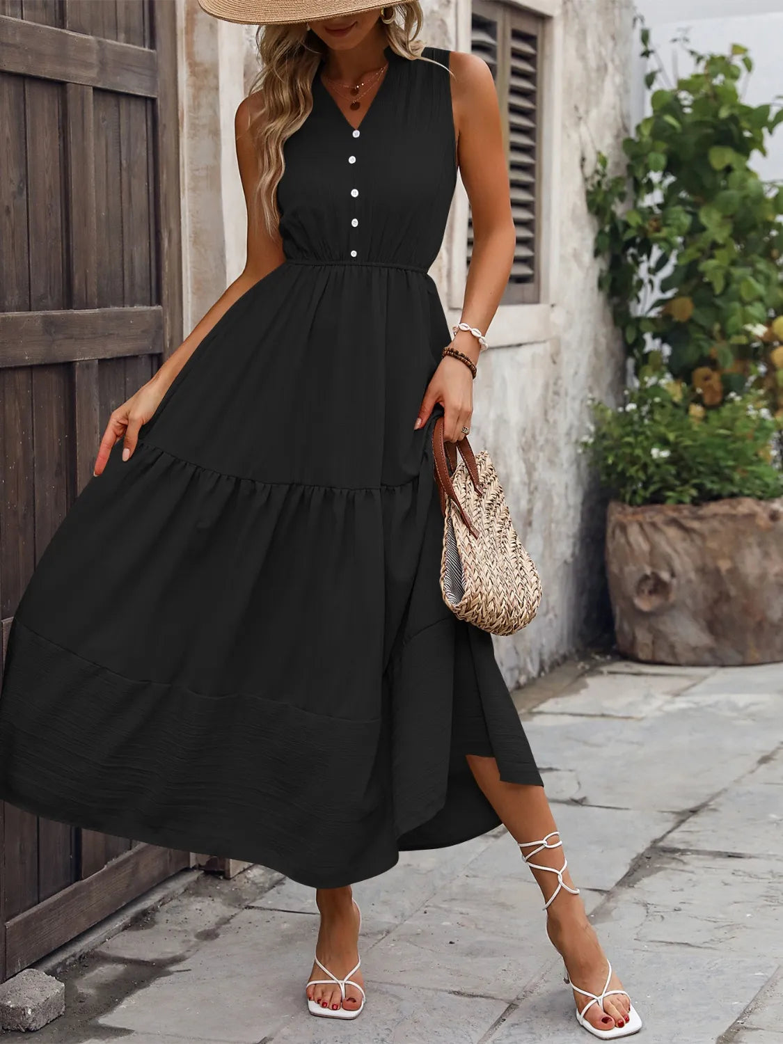 Notched Sleeveless Maxi Tank Dress - Blushé Belle
