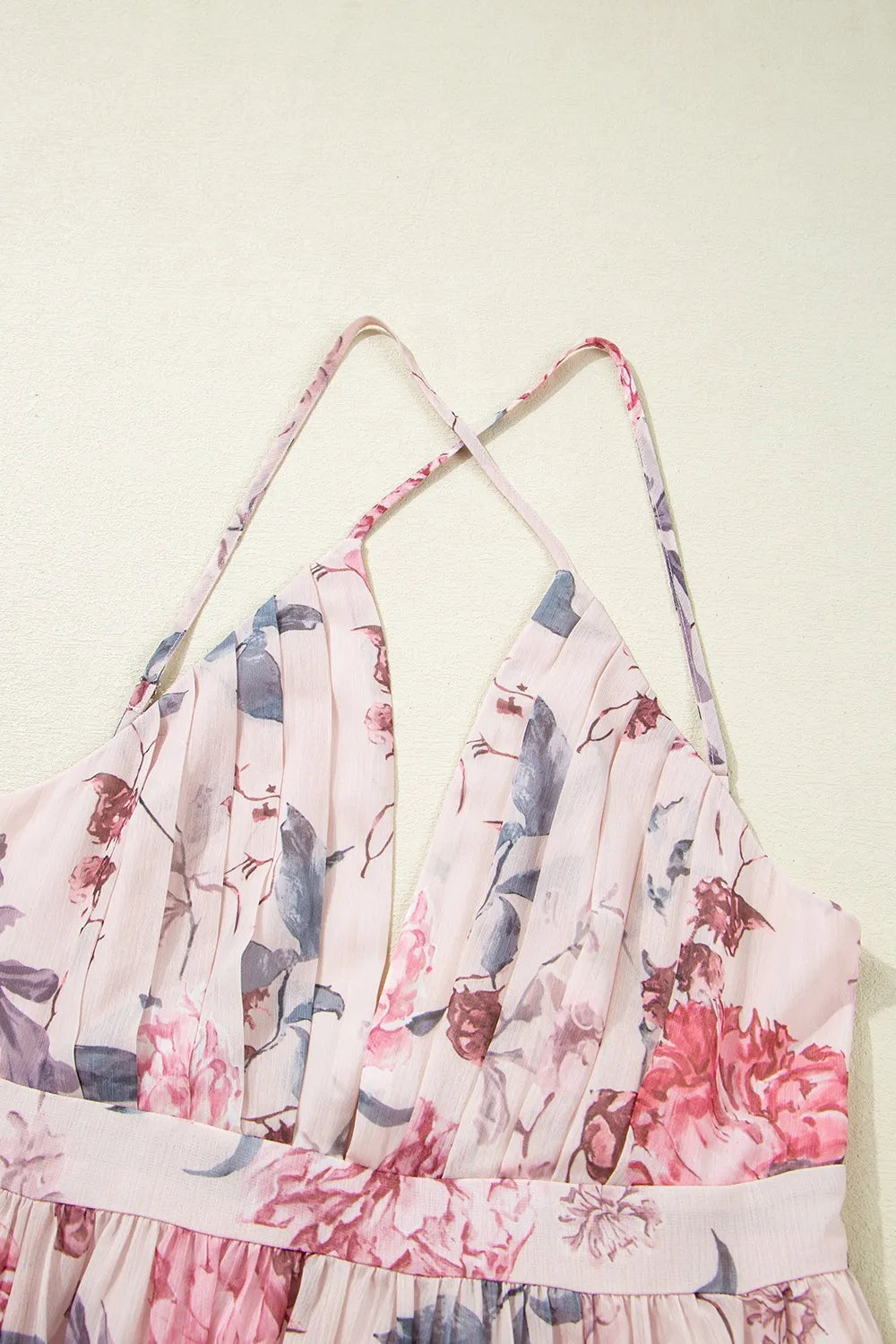 Floral Pleated Deep V Backless Maxi Dress - Blushé Belle