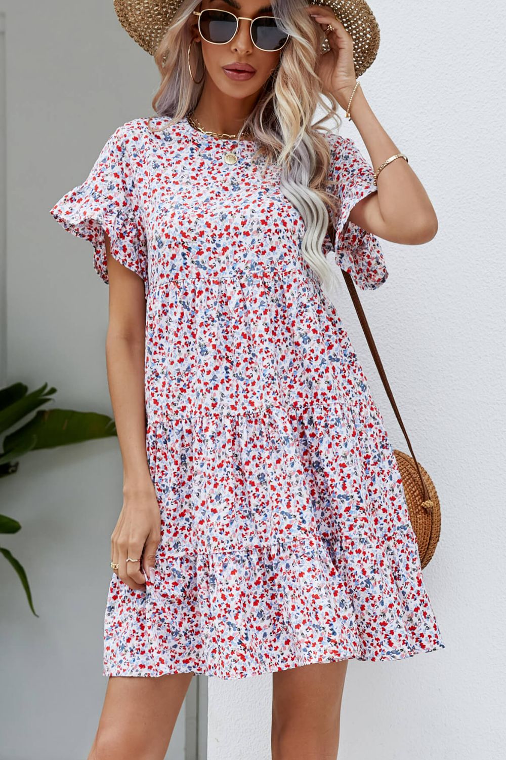 Ditsy Floral Flounce Sleeve Tiered Dress - Blushé Belle