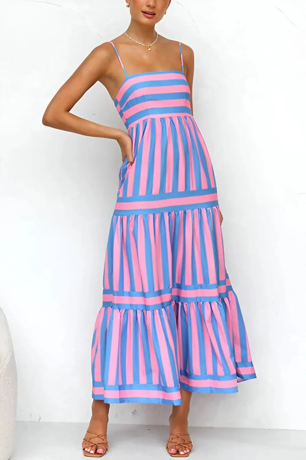 Striped Tiered Maxi Cami Dress - Blushé Belle