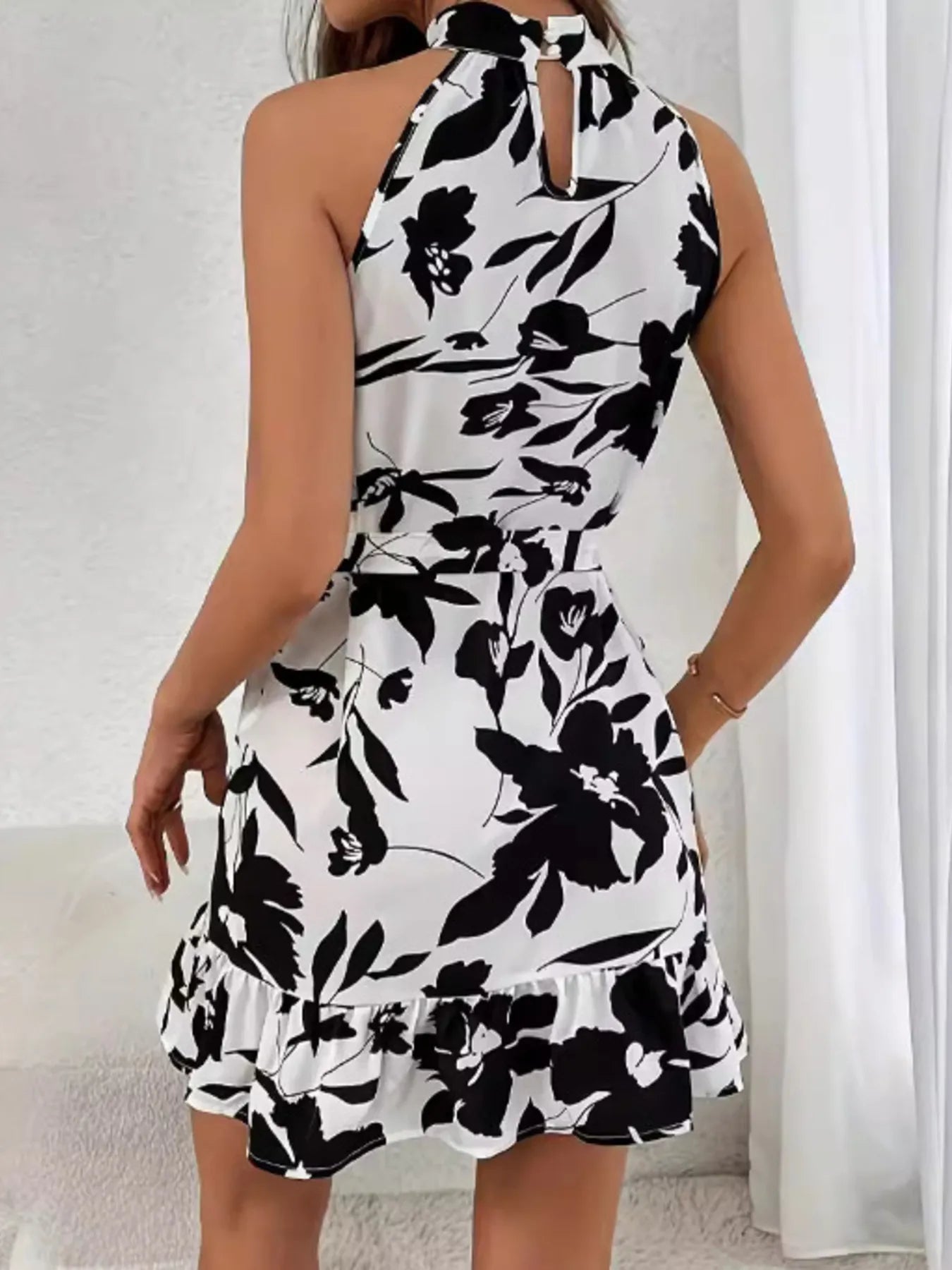 Halter Neck Floral Print Mini Dress - Blushé Belle