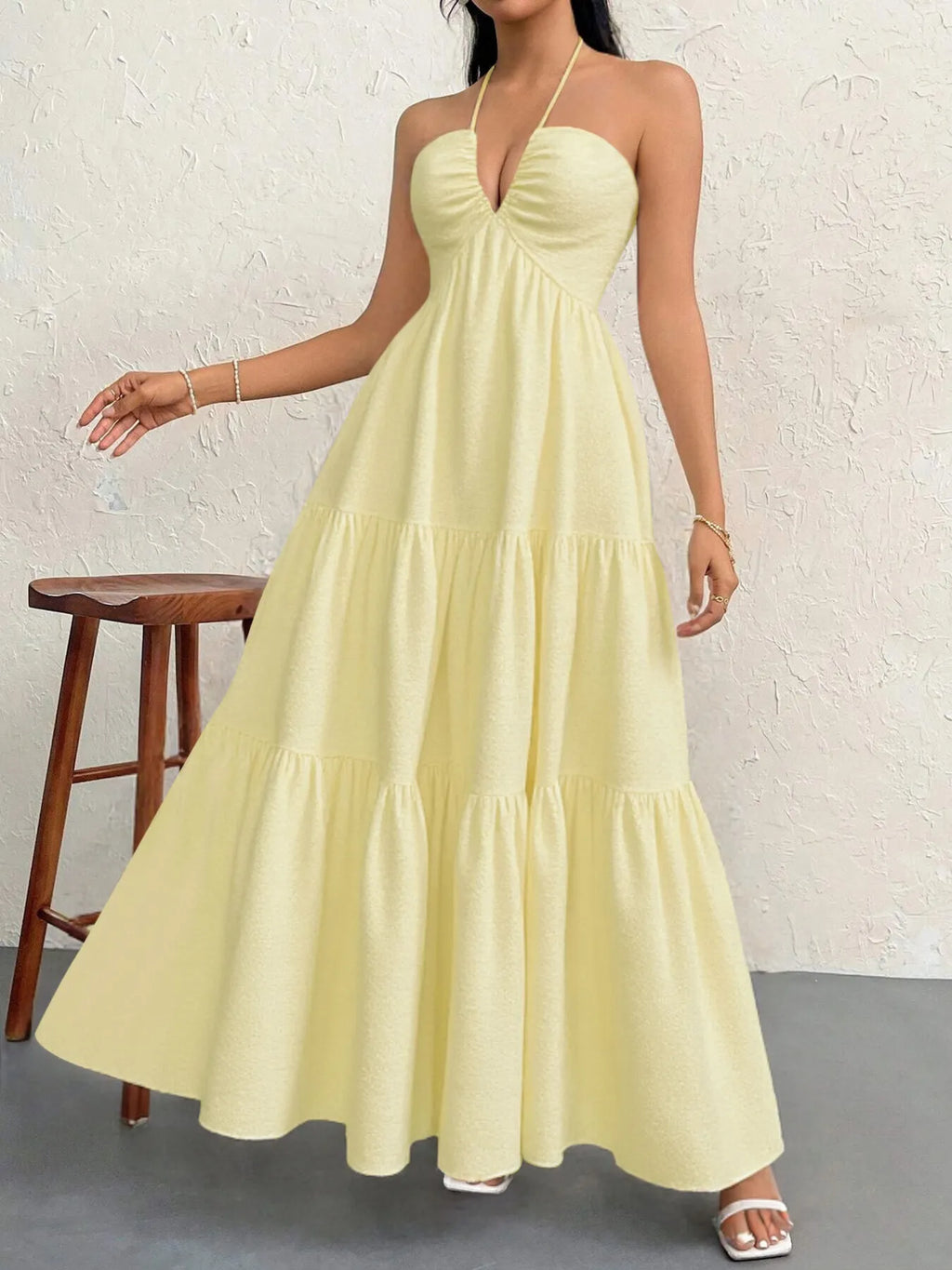Halter Neck Tiered Maxi Dress - Blushé Belle