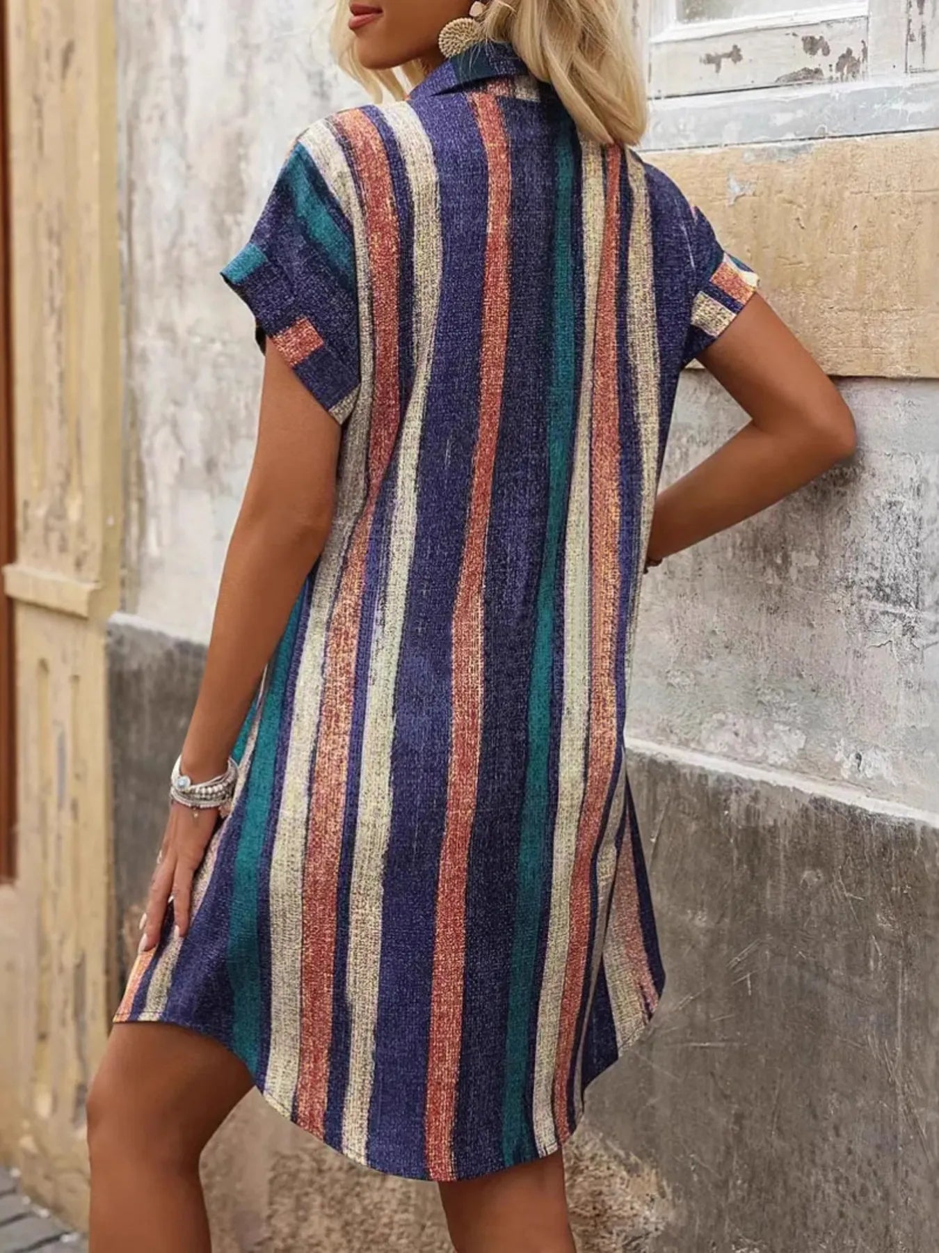 Striped Button-Front Shirt Dress - Blushé Belle