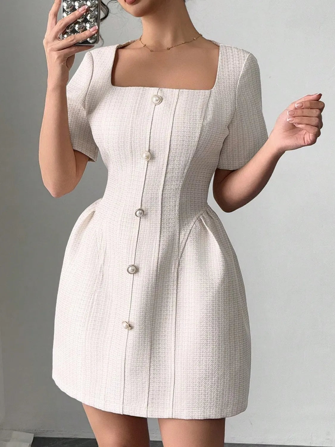 Square Neck Short Sleeve Mini Dress - Blushé Belle