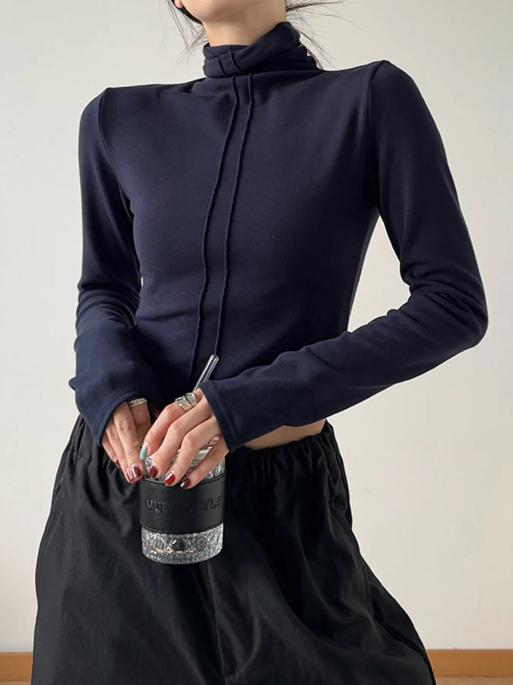 High Neck Long Sleeve Cropped T-Shirt - Blushé Belle