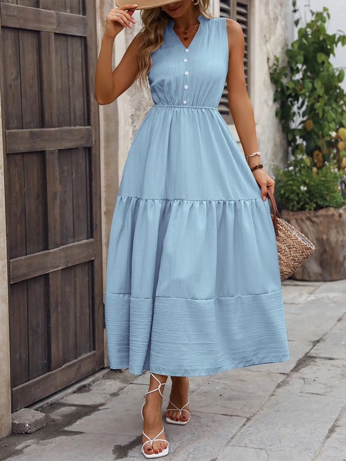Notched Sleeveless Maxi Tank Dress - Blushé Belle