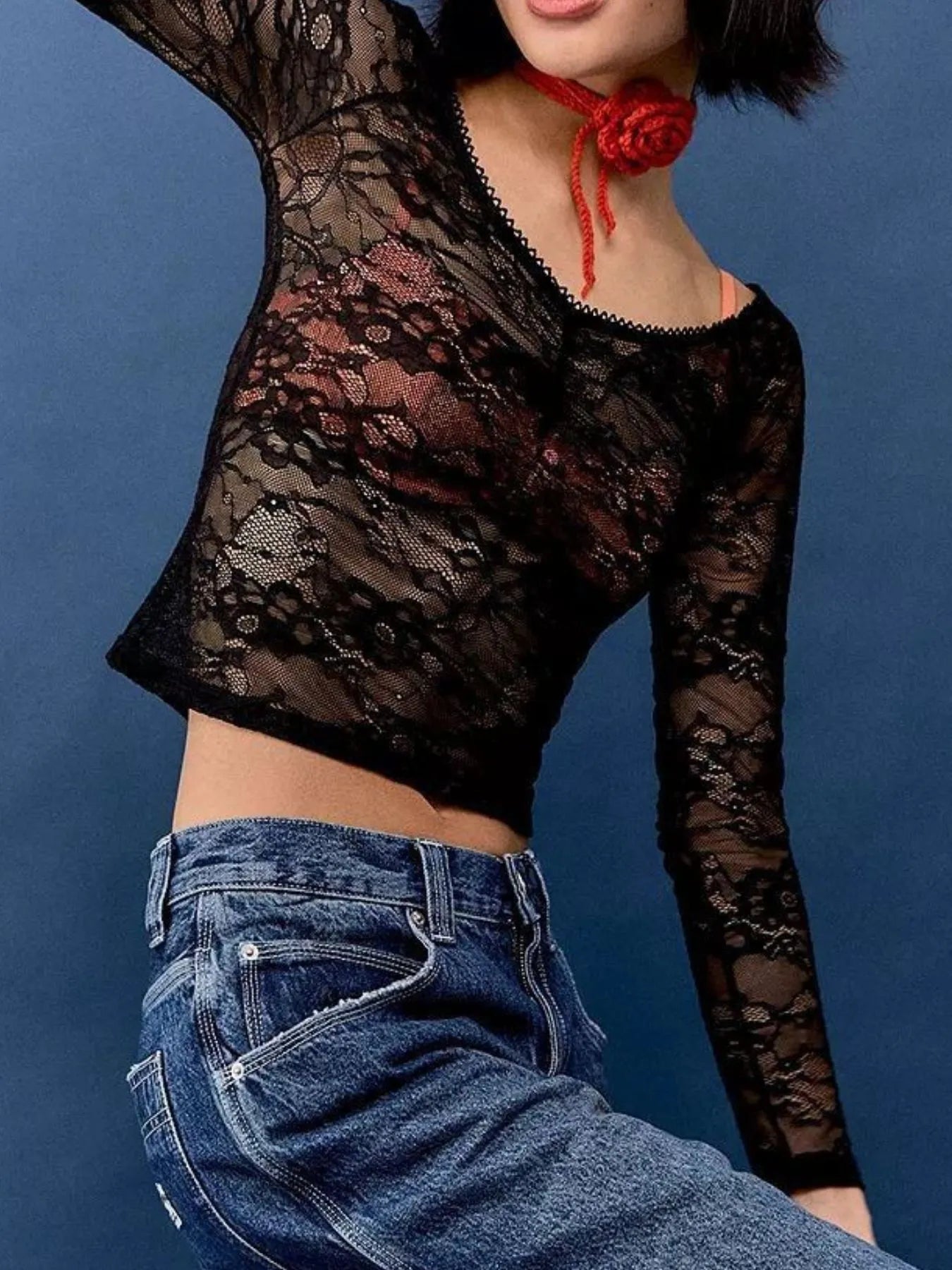 Lace Sheer Long Sleeve T-Shirt - Blushé Belle