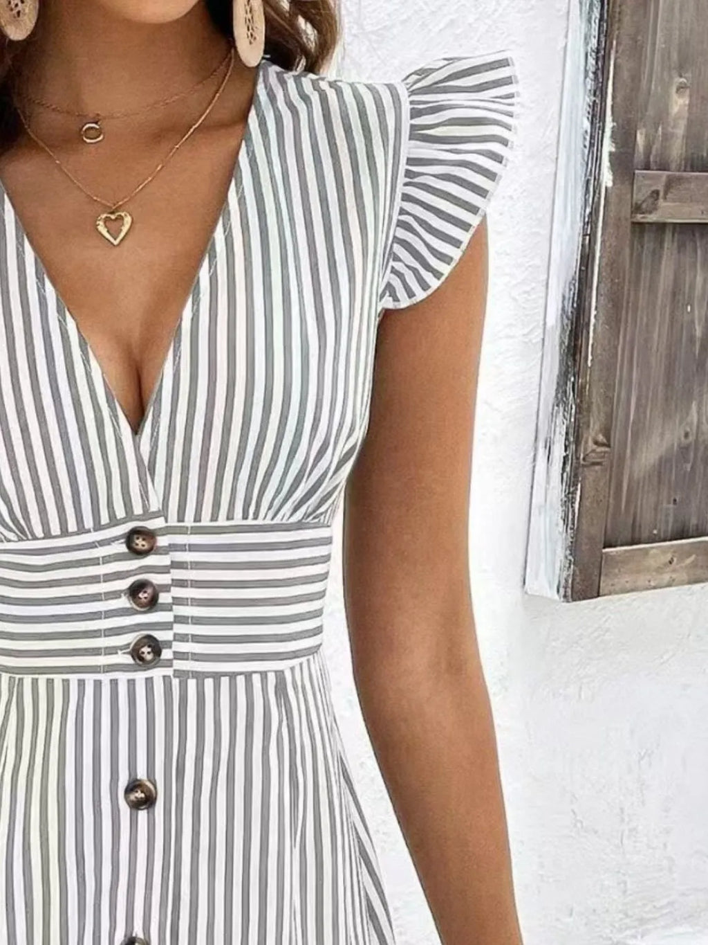 Striped Button Front Cap Sleeve Dress - Blushé Belle