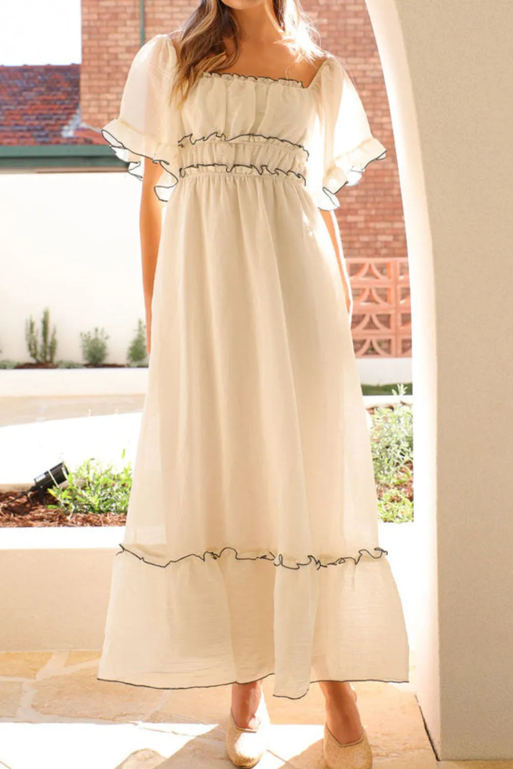 Square Neck Short Sleeve Midi Dress - Blushé Belle
