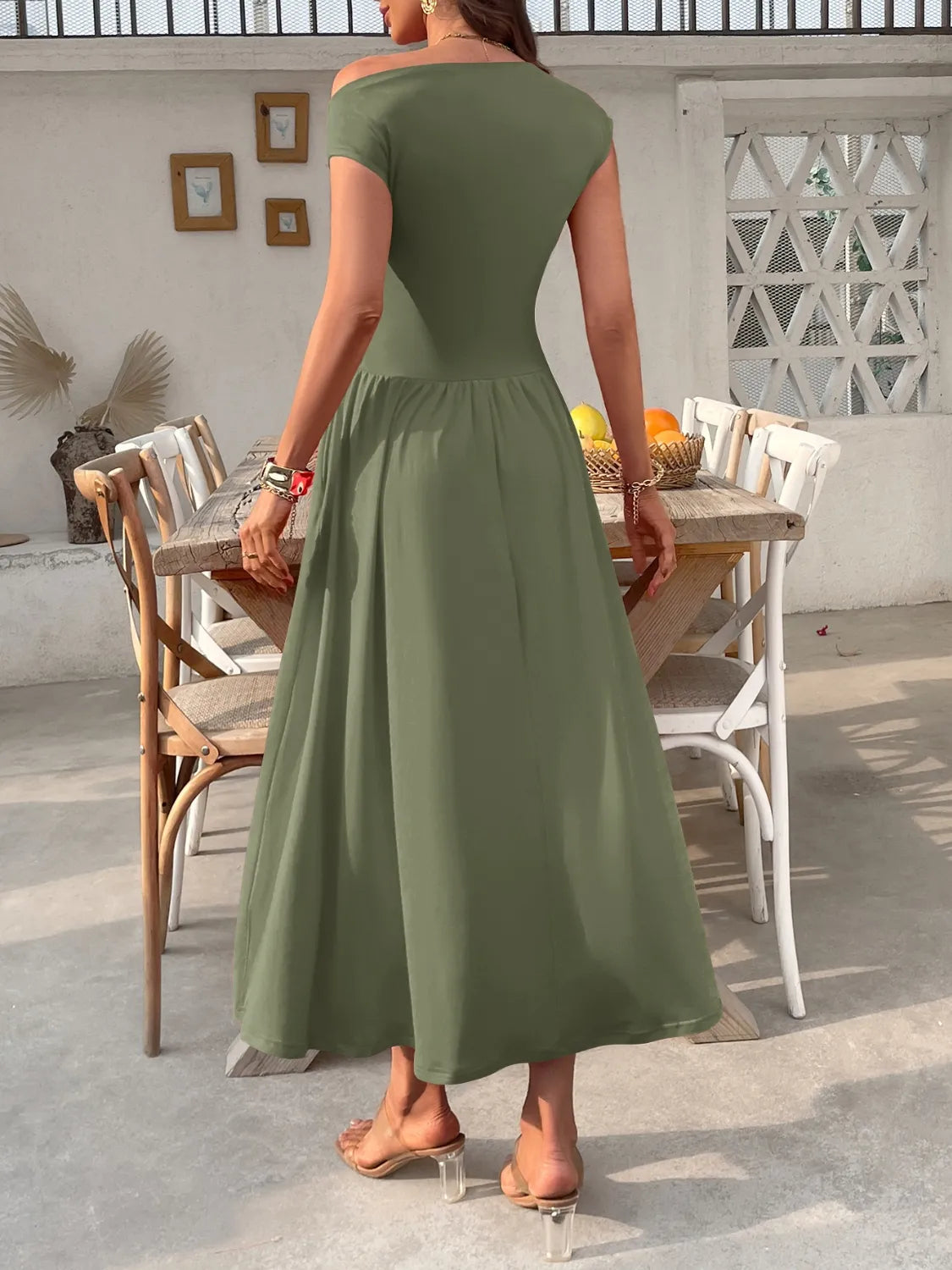 Single Shoulder Midi Dress with Pockets - Blushé Belle