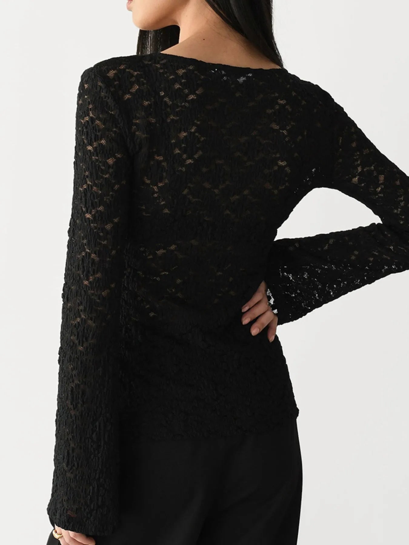 Lace V-Neck Flare Sleeve T-Shirt - Blushé Belle