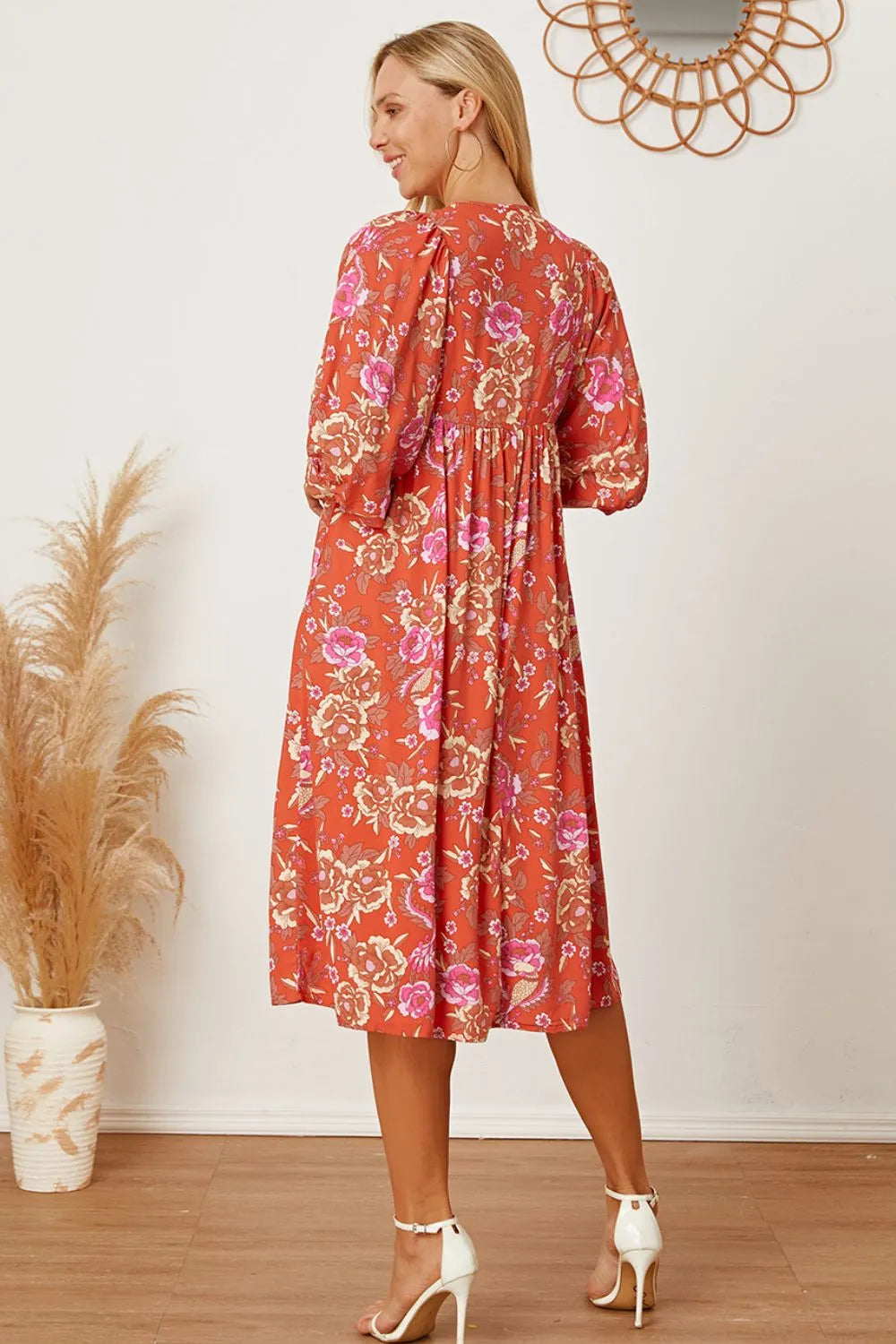 Floral Tie Neck Half Sleeve Dress - Blushé Belle