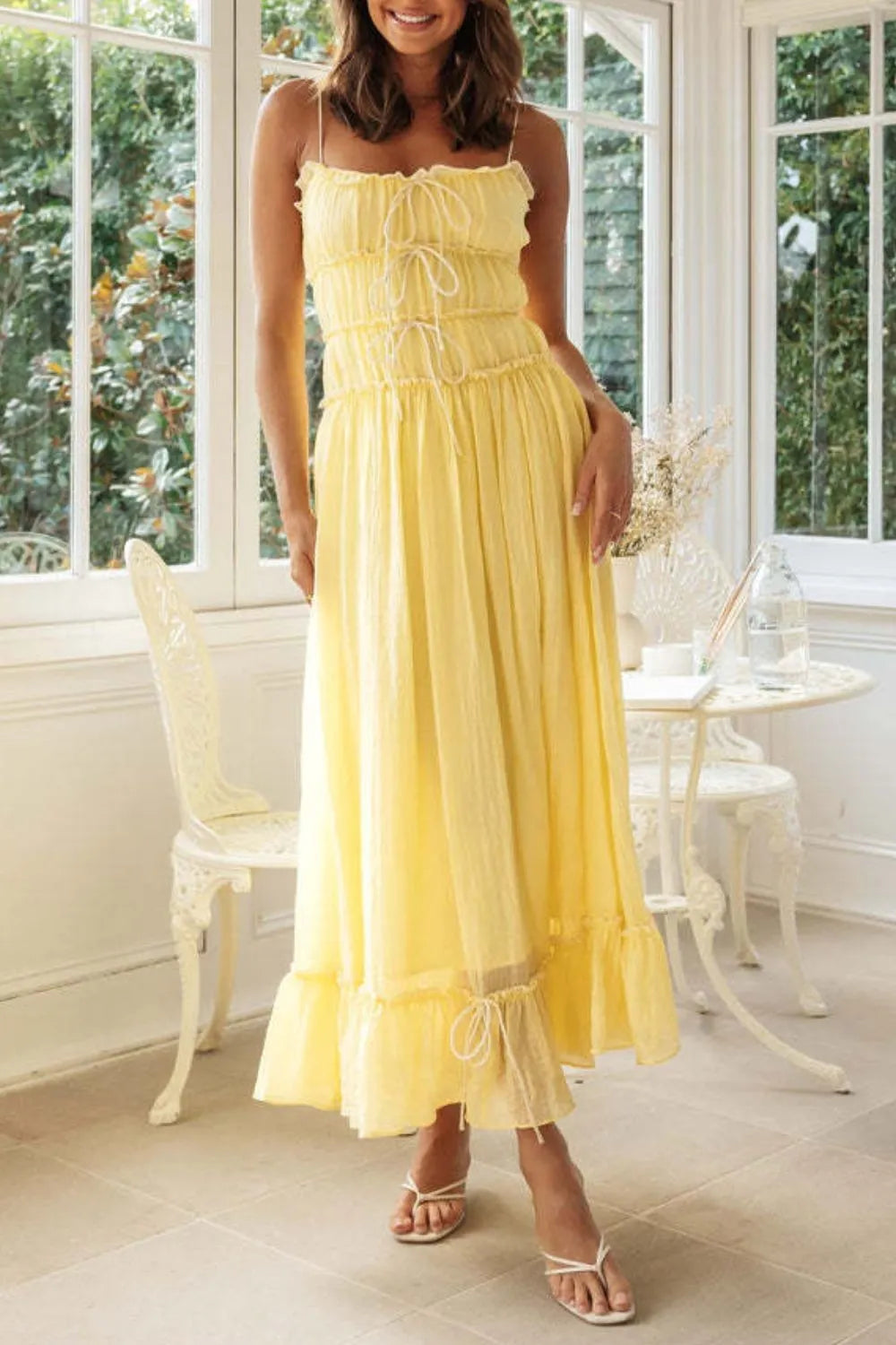 Frill Tied Front Midi Cami Dress - Blushé Belle