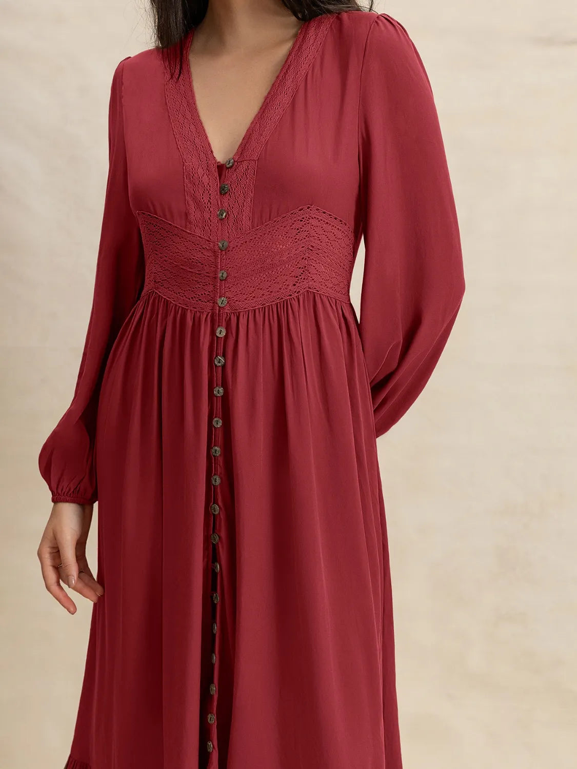 V-Neck Balloon Sleeve Ruffled Hem Maxi Dress - Blushé Belle