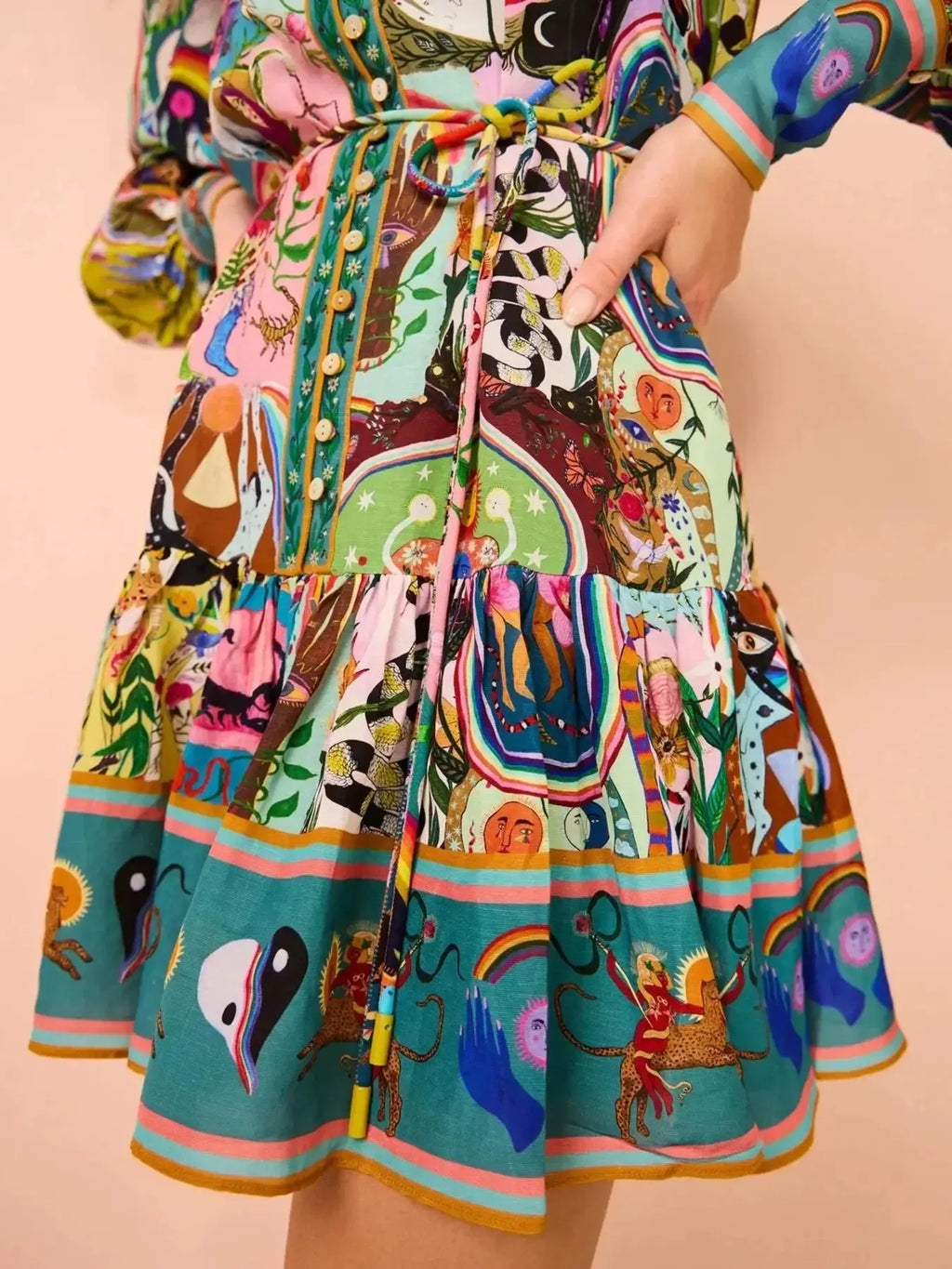 Printed Long Sleeve Mini Dress with Belt - Blushé Belle